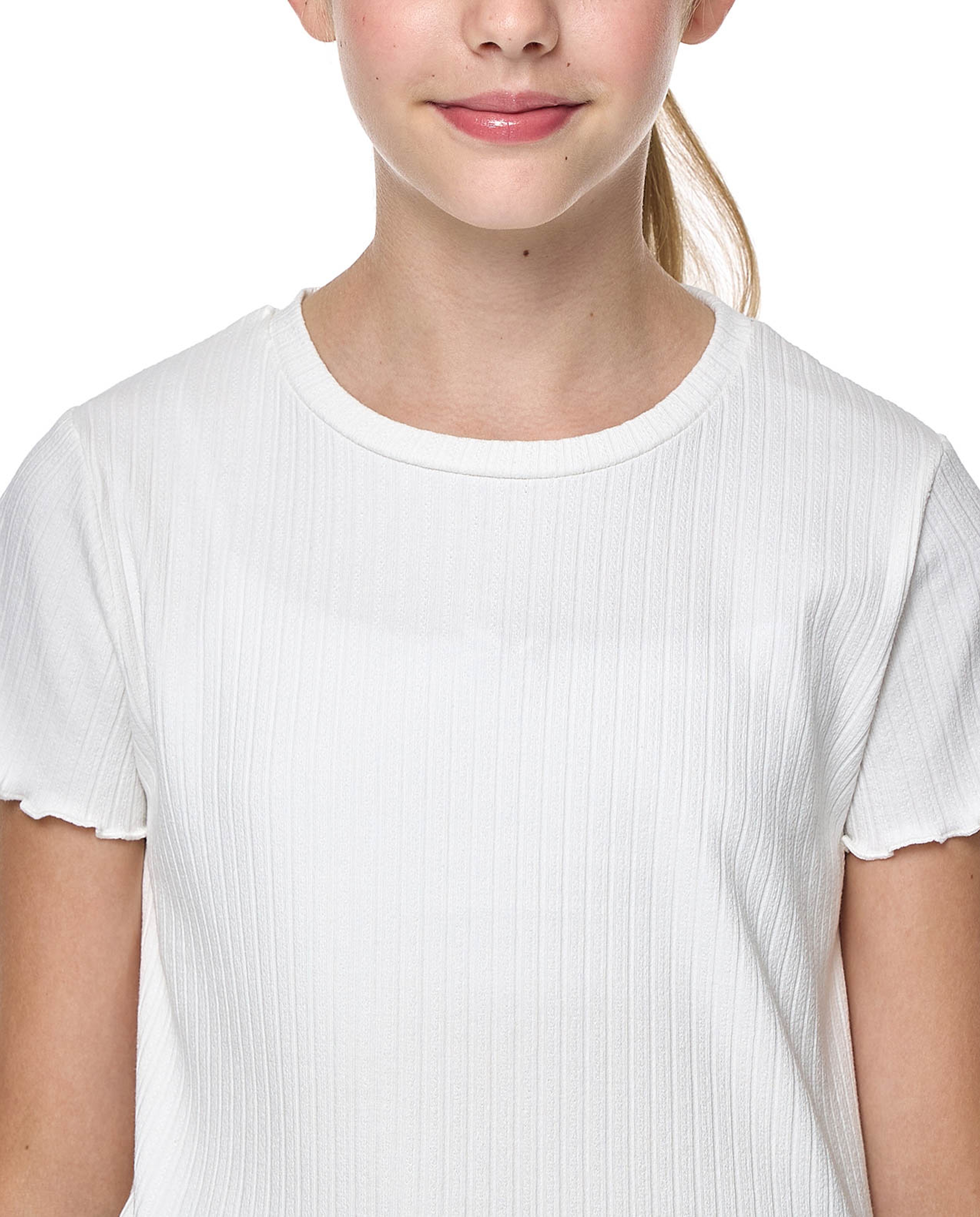 Ribbed Top with Crew Neck and Short Sleeves