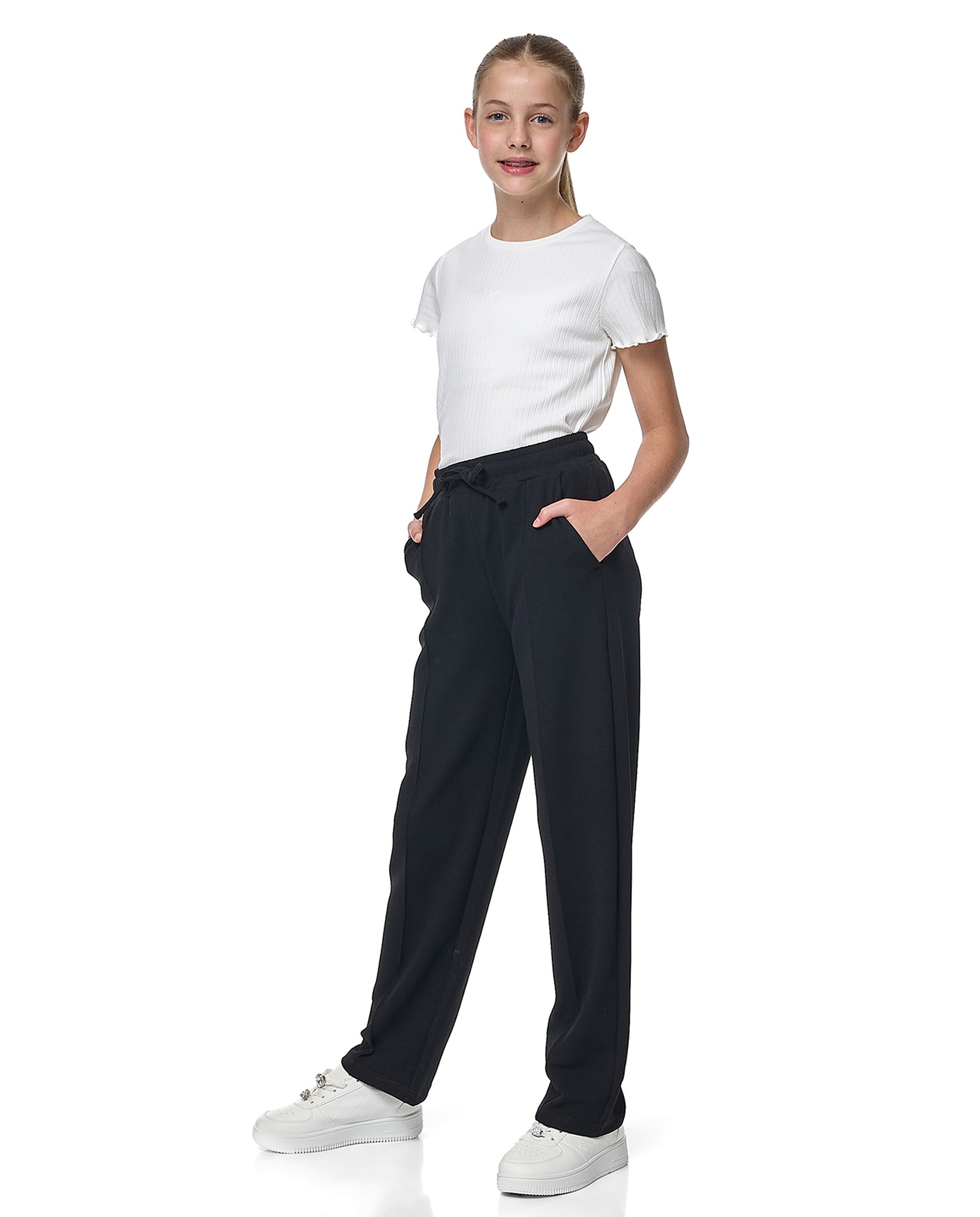 Ribbed Top with Crew Neck and Short Sleeves