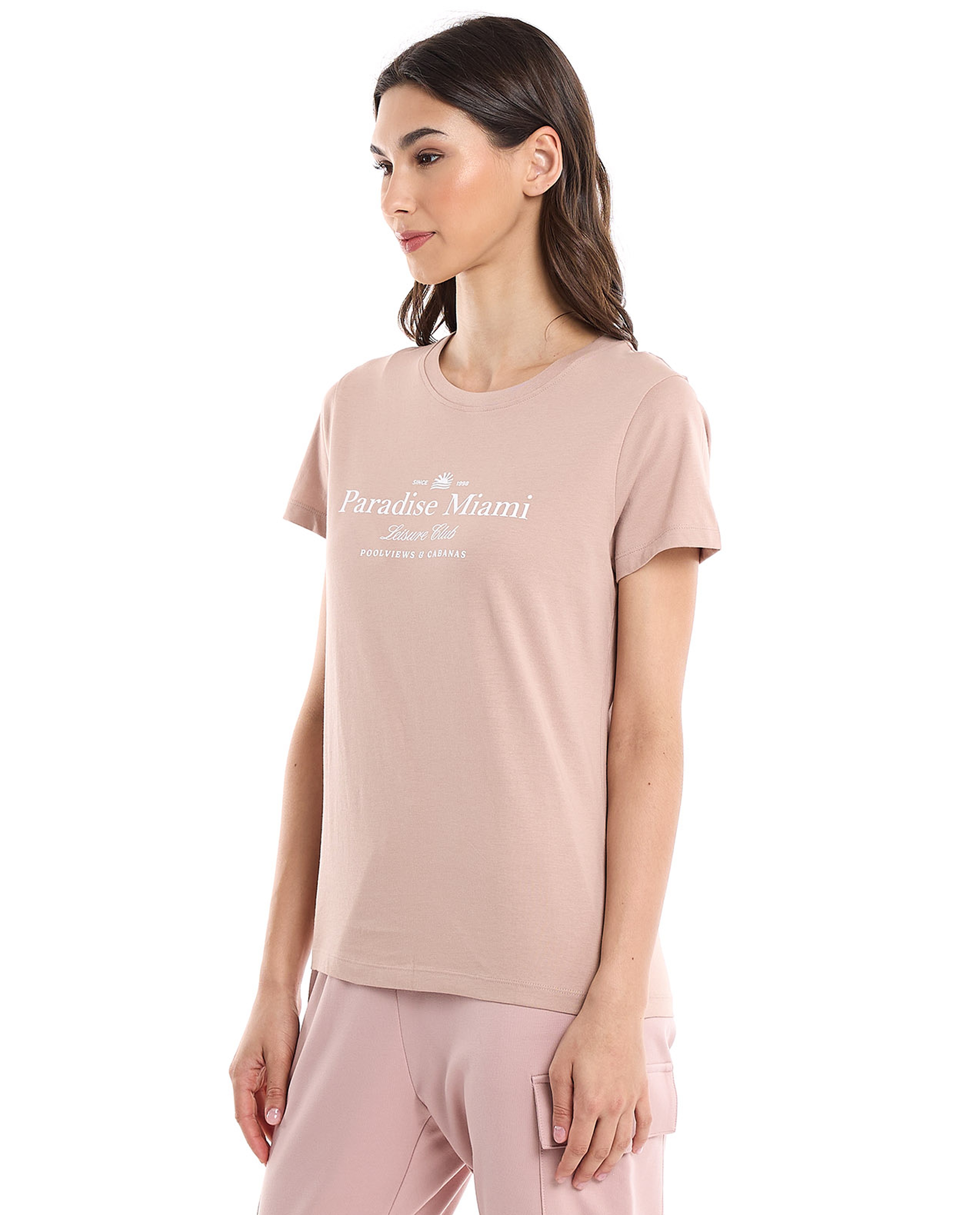 Typography Print T-Shirt with Crew Neck and Short Sleeves