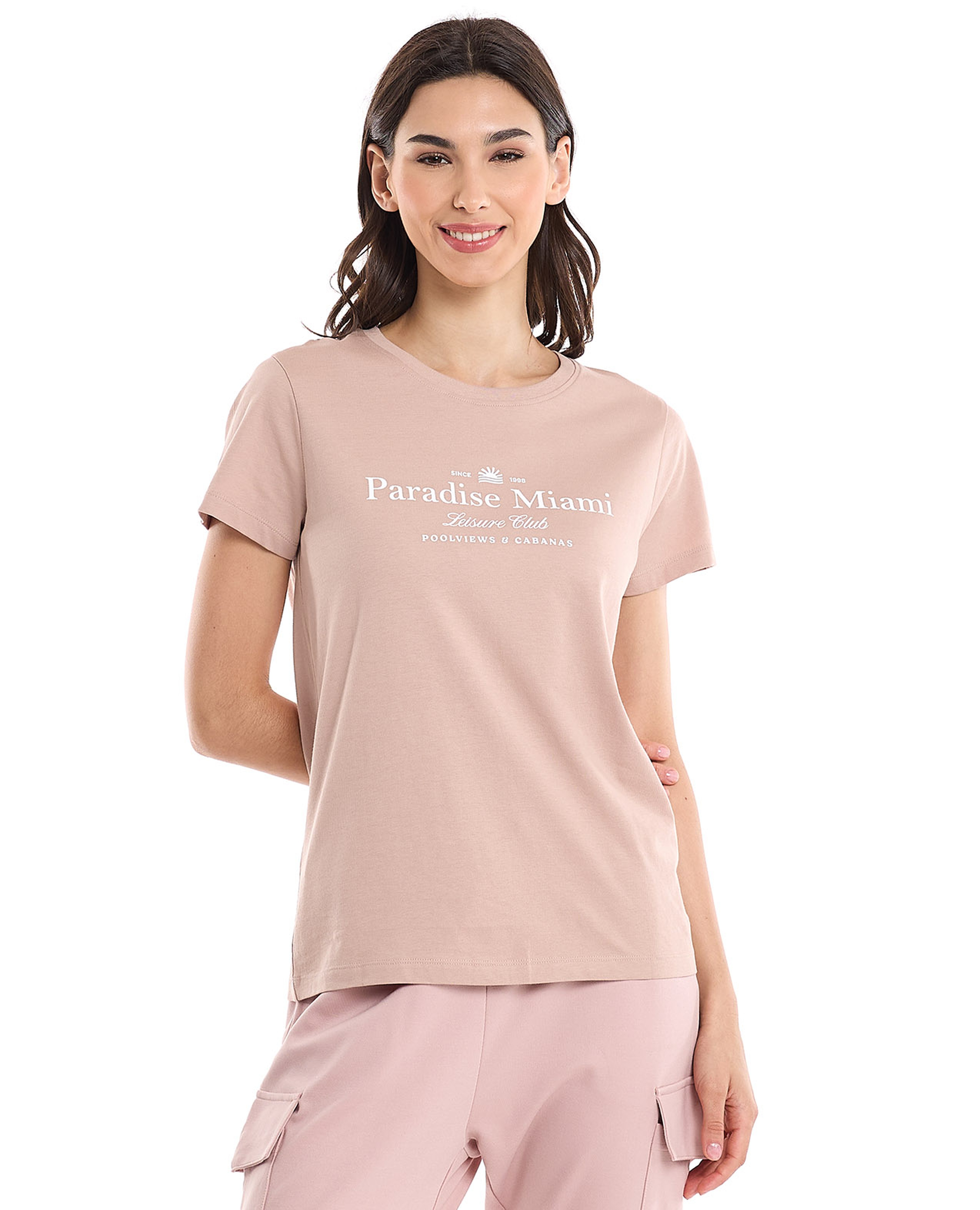 Typography Print T-Shirt with Crew Neck and Short Sleeves