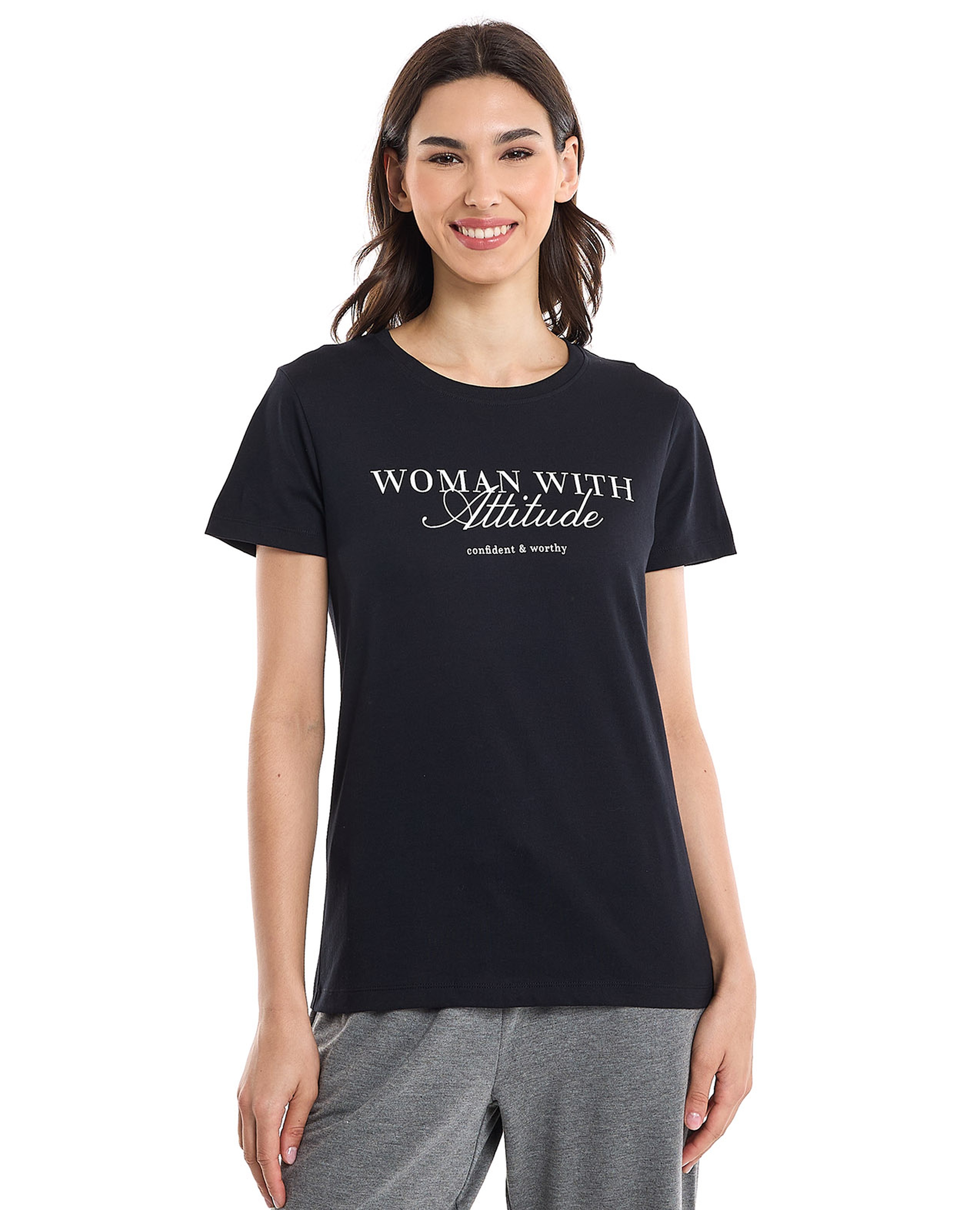 Typography Print T-Shirt with Crew Neck and Short Sleeves