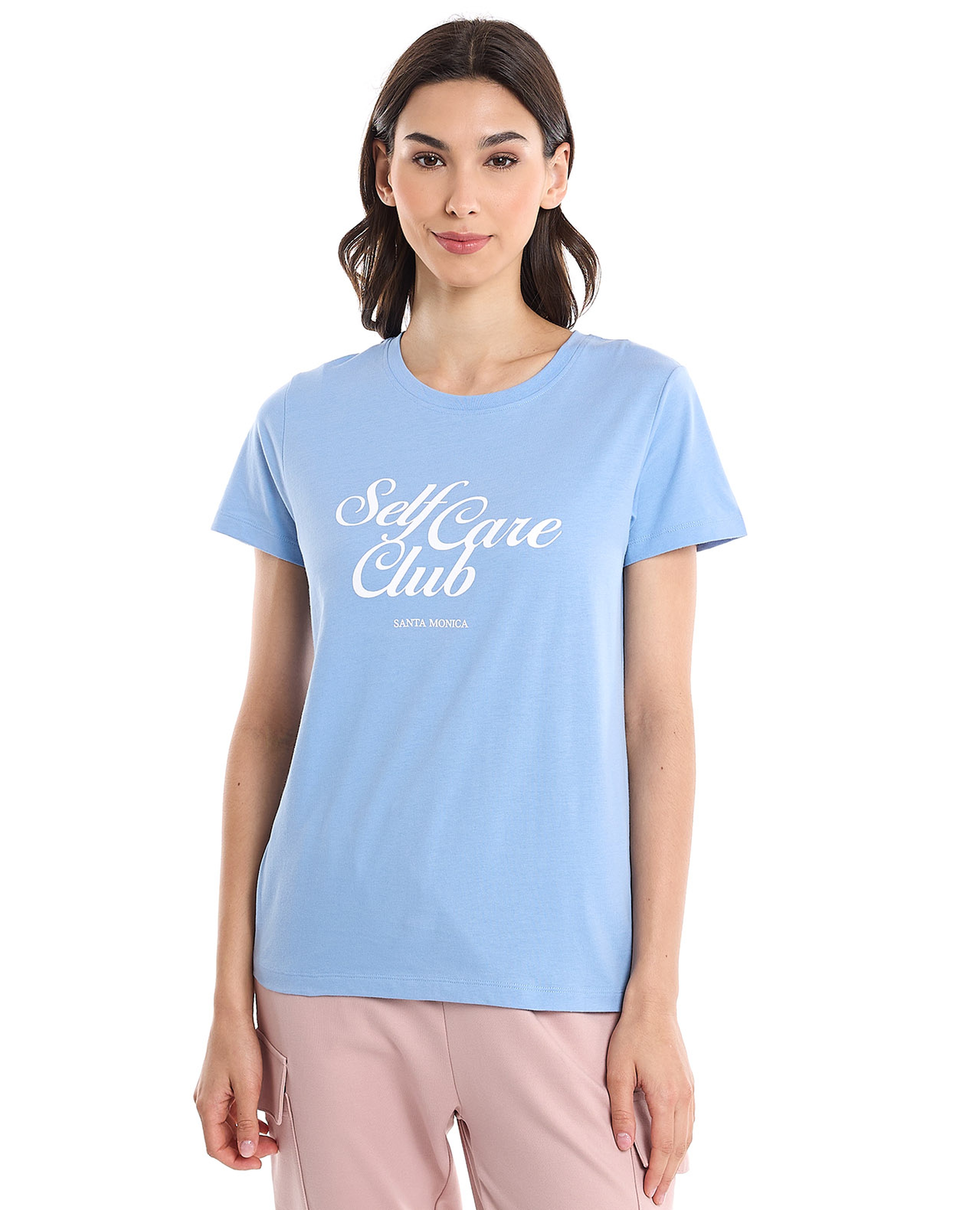 Typography Print T-Shirt with Crew Neck and Short Sleeves