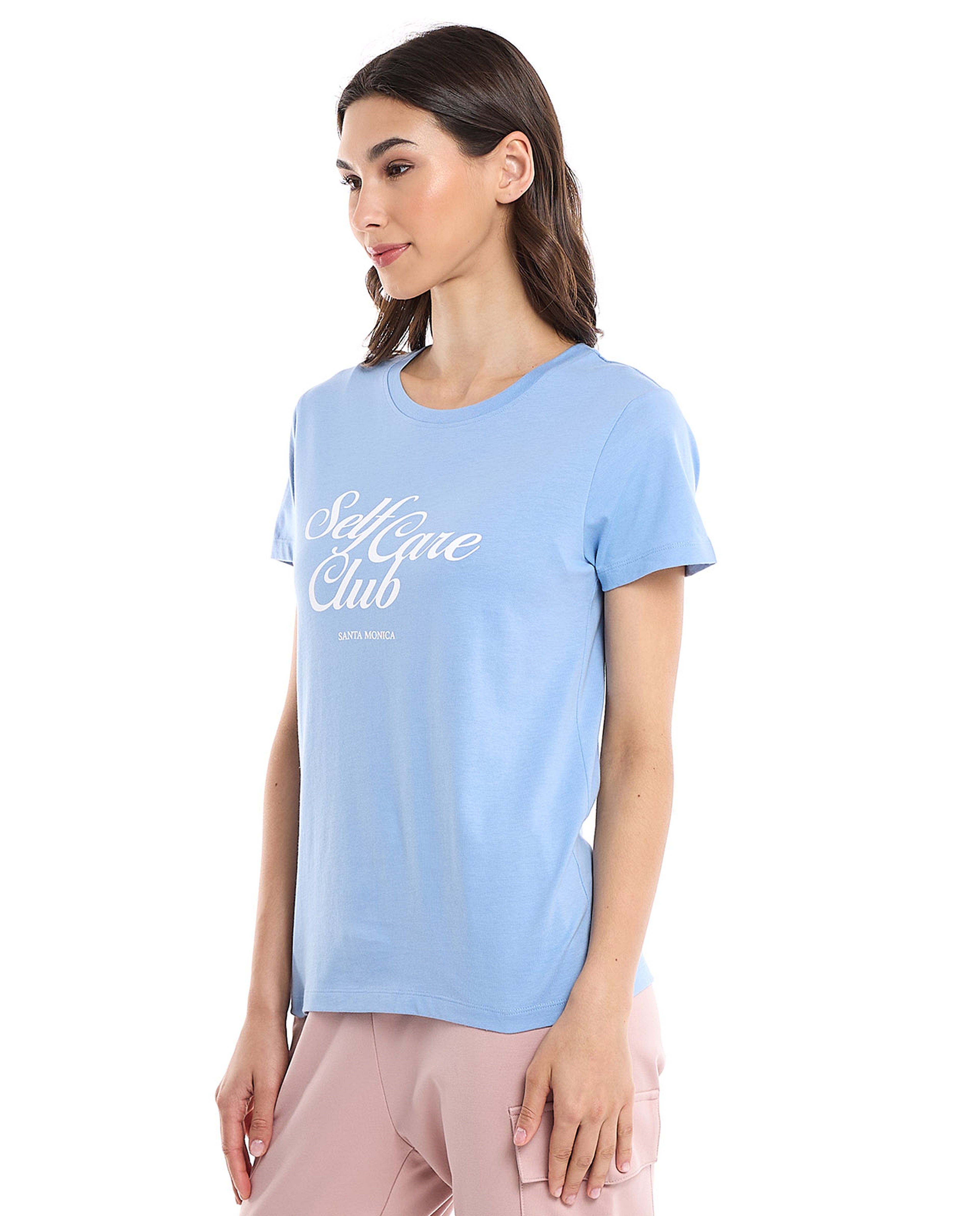 Typography Print T-Shirt with Crew Neck and Short Sleeves