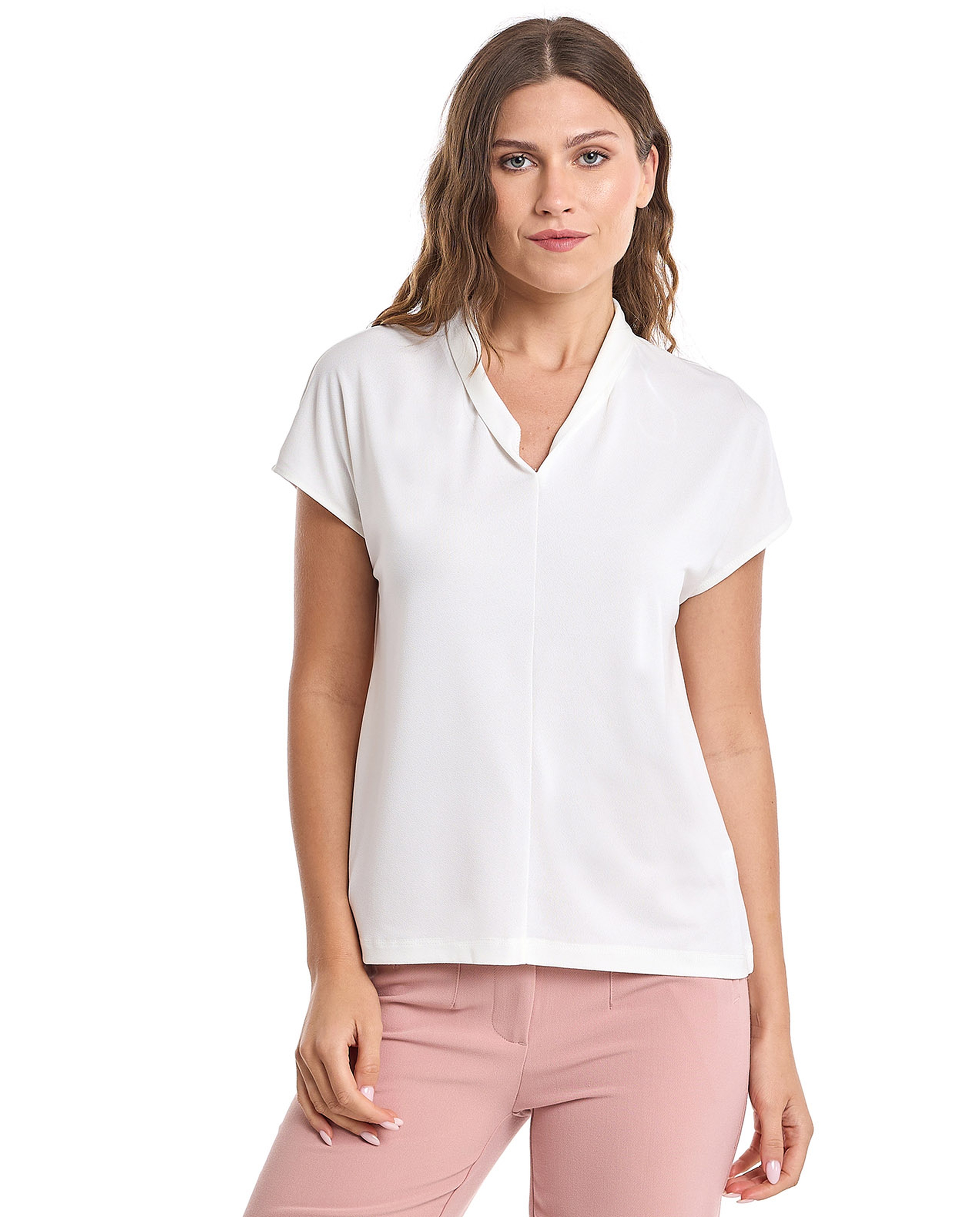Solid Top with V-Neck and Short Sleeves