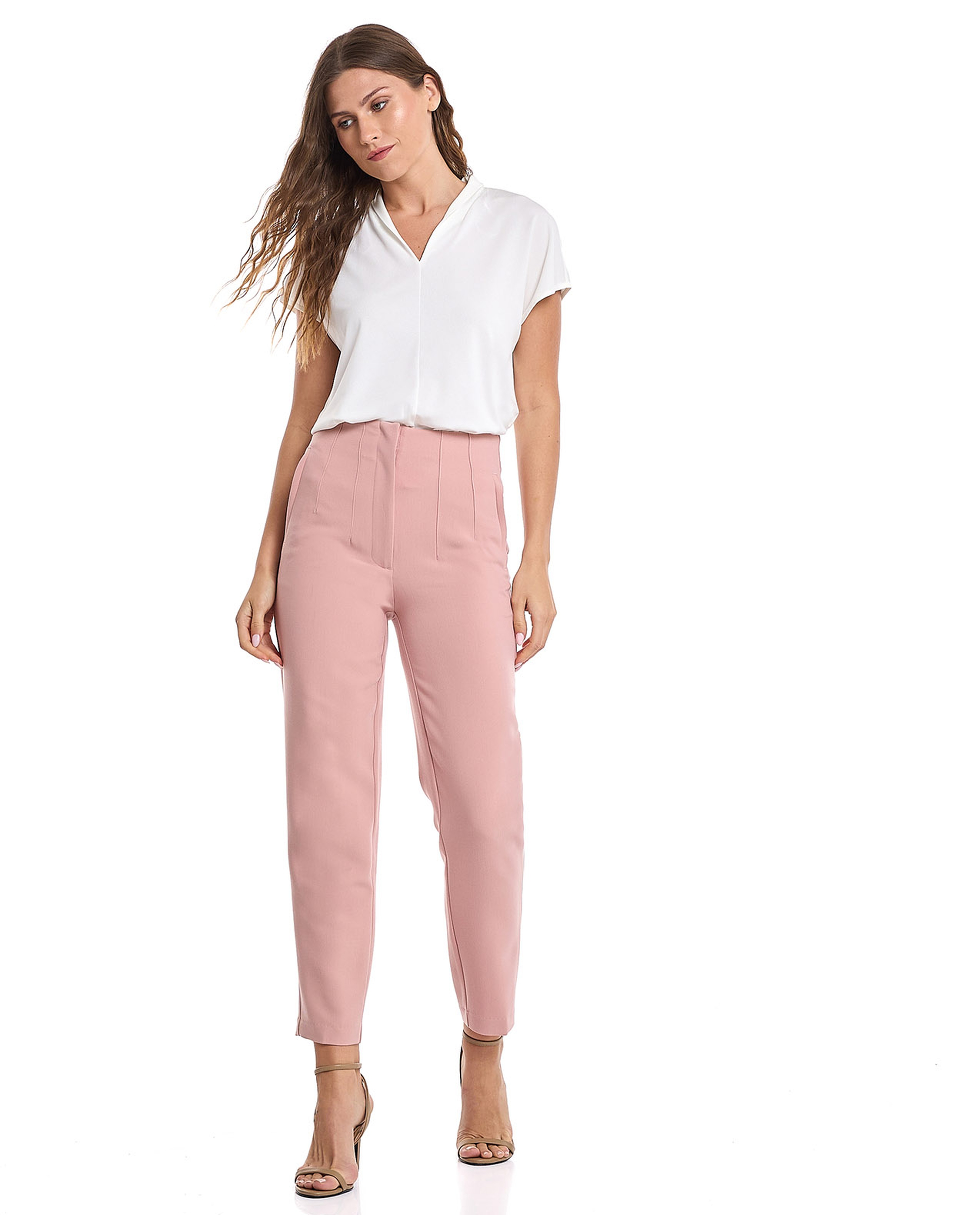 Solid Top with V-Neck and Short Sleeves