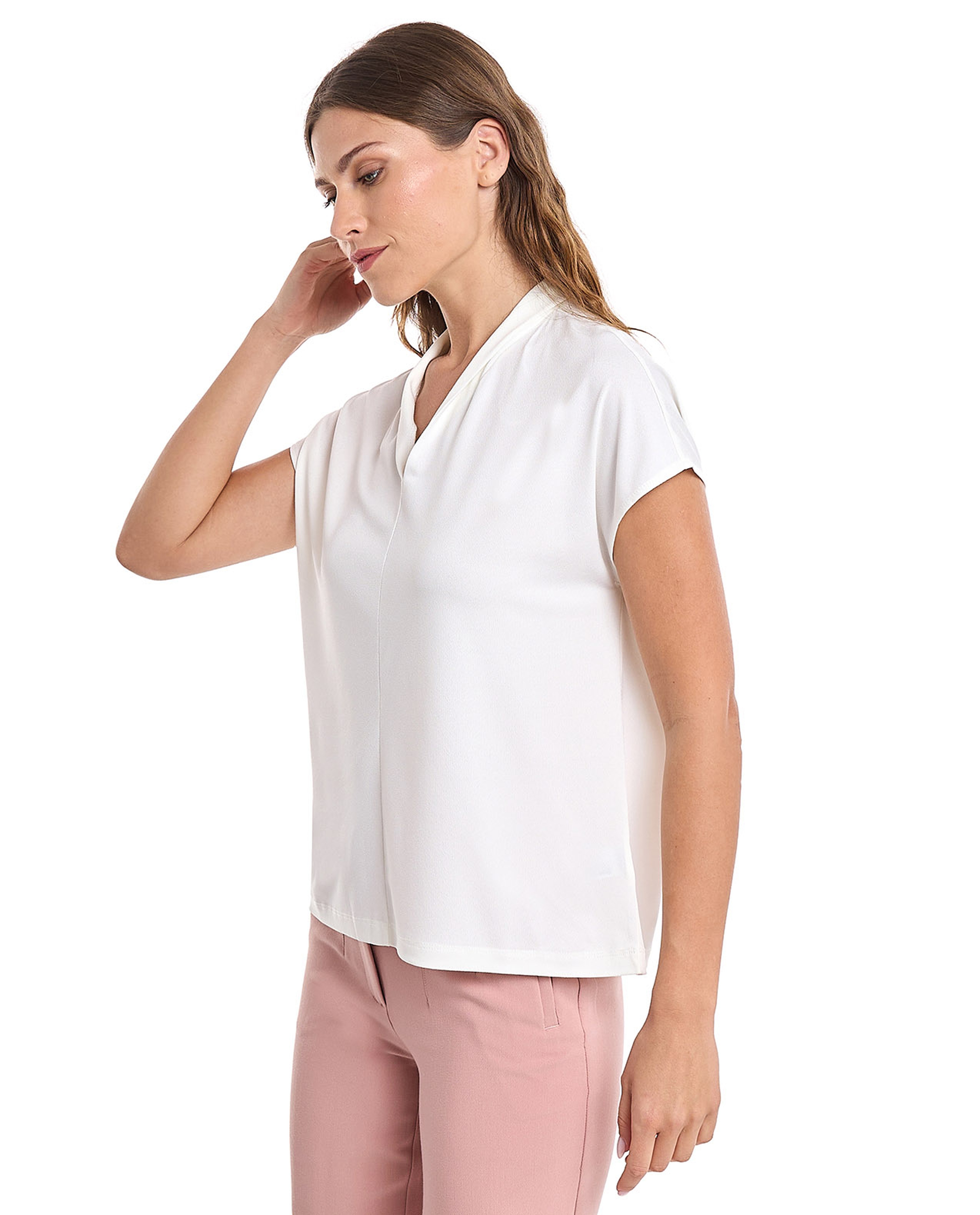 Solid Top with V-Neck and Short Sleeves