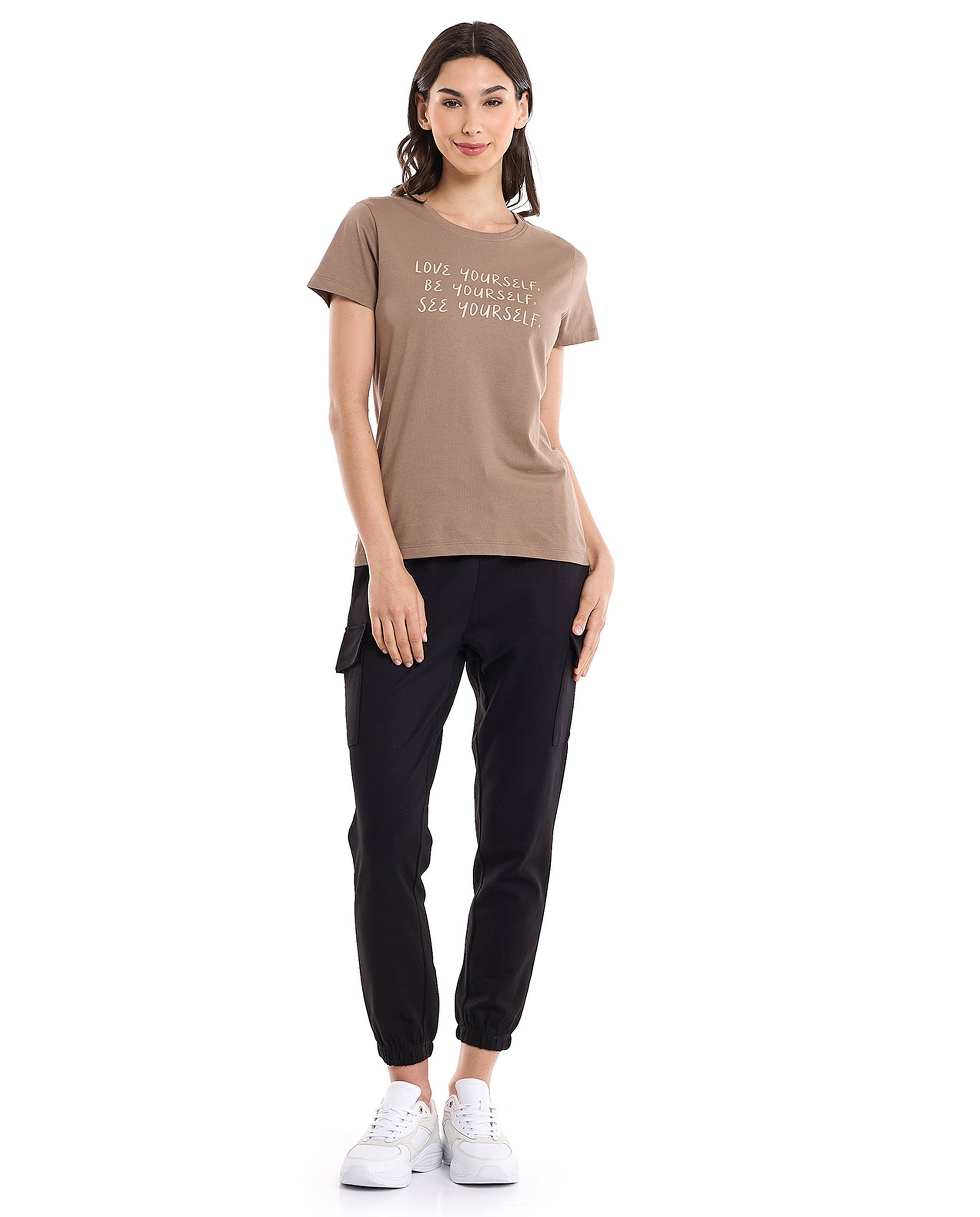 Typography Print T-Shirt with Crew Neck and Short Sleeves