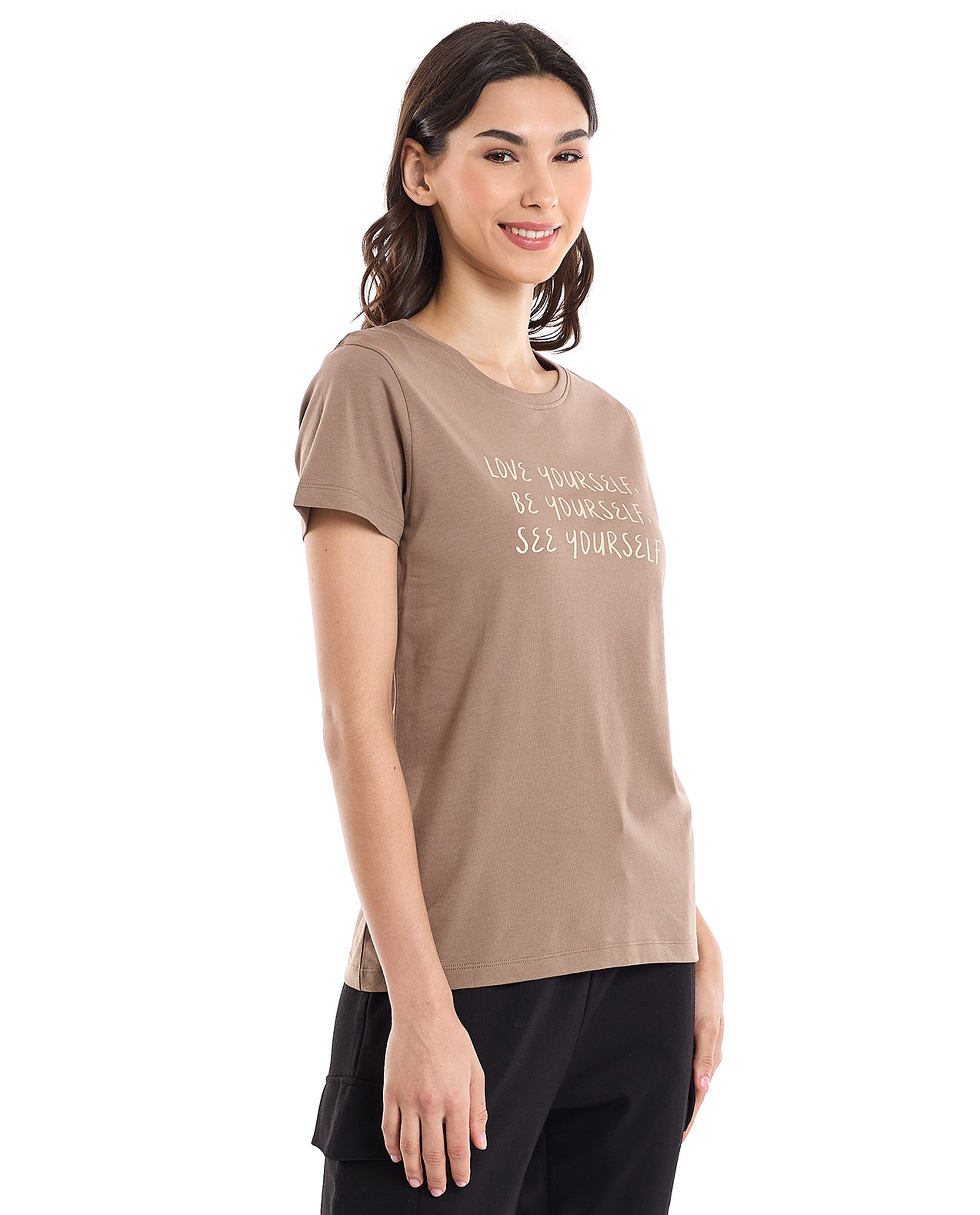 Typography Print T-Shirt with Crew Neck and Short Sleeves