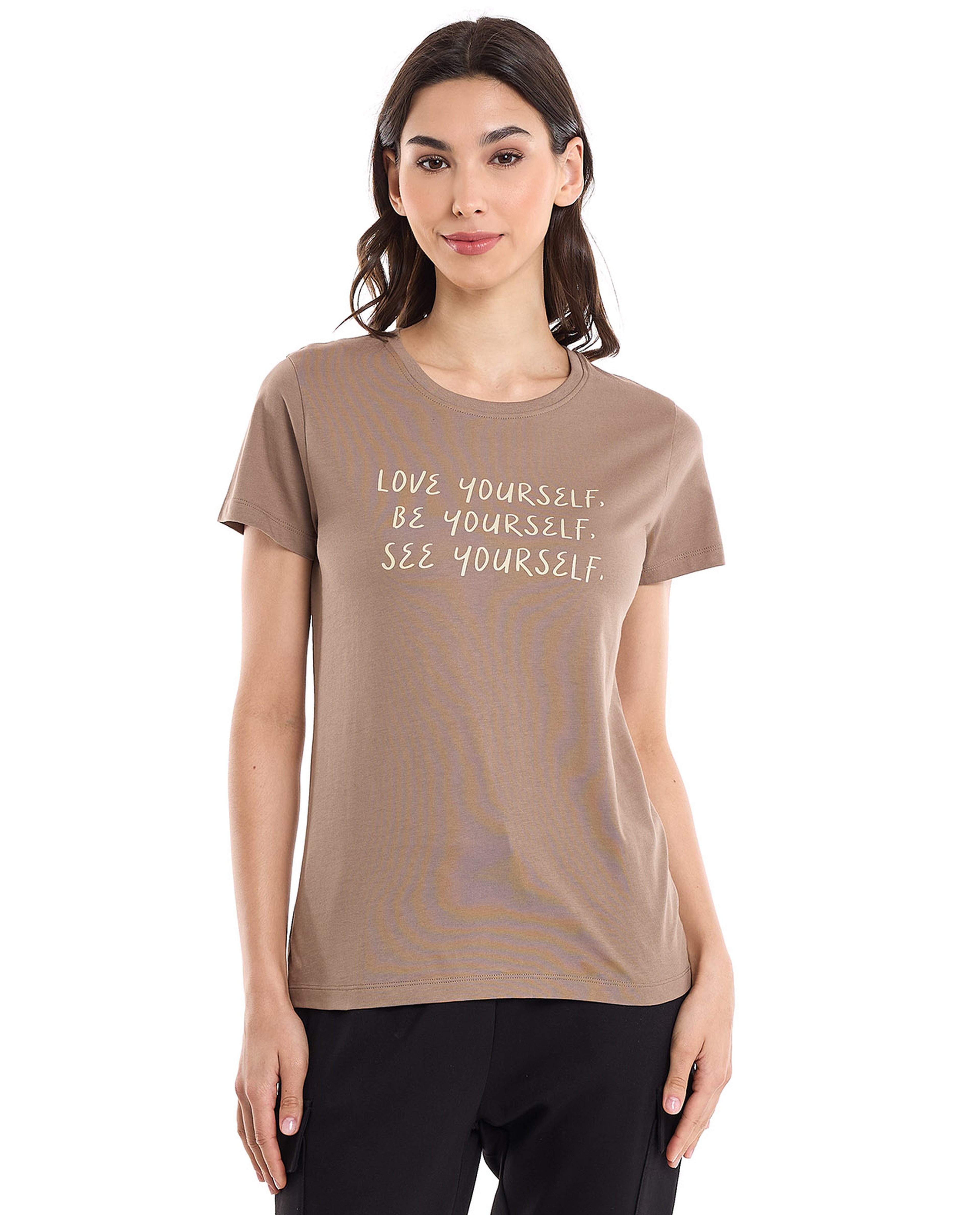 Typography Print T-Shirt with Crew Neck and Short Sleeves