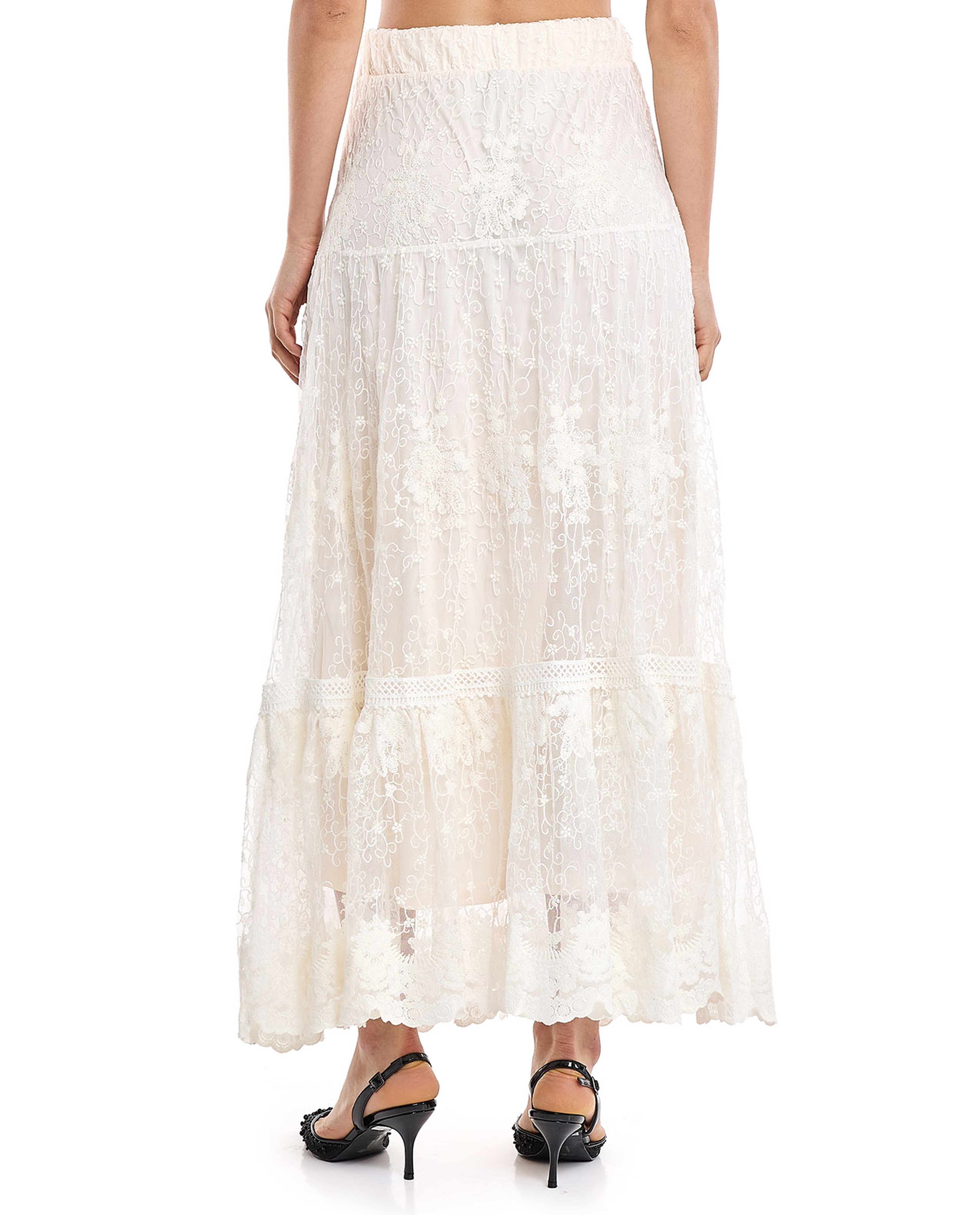 Laced Tiered Skirt with Elastic Waist