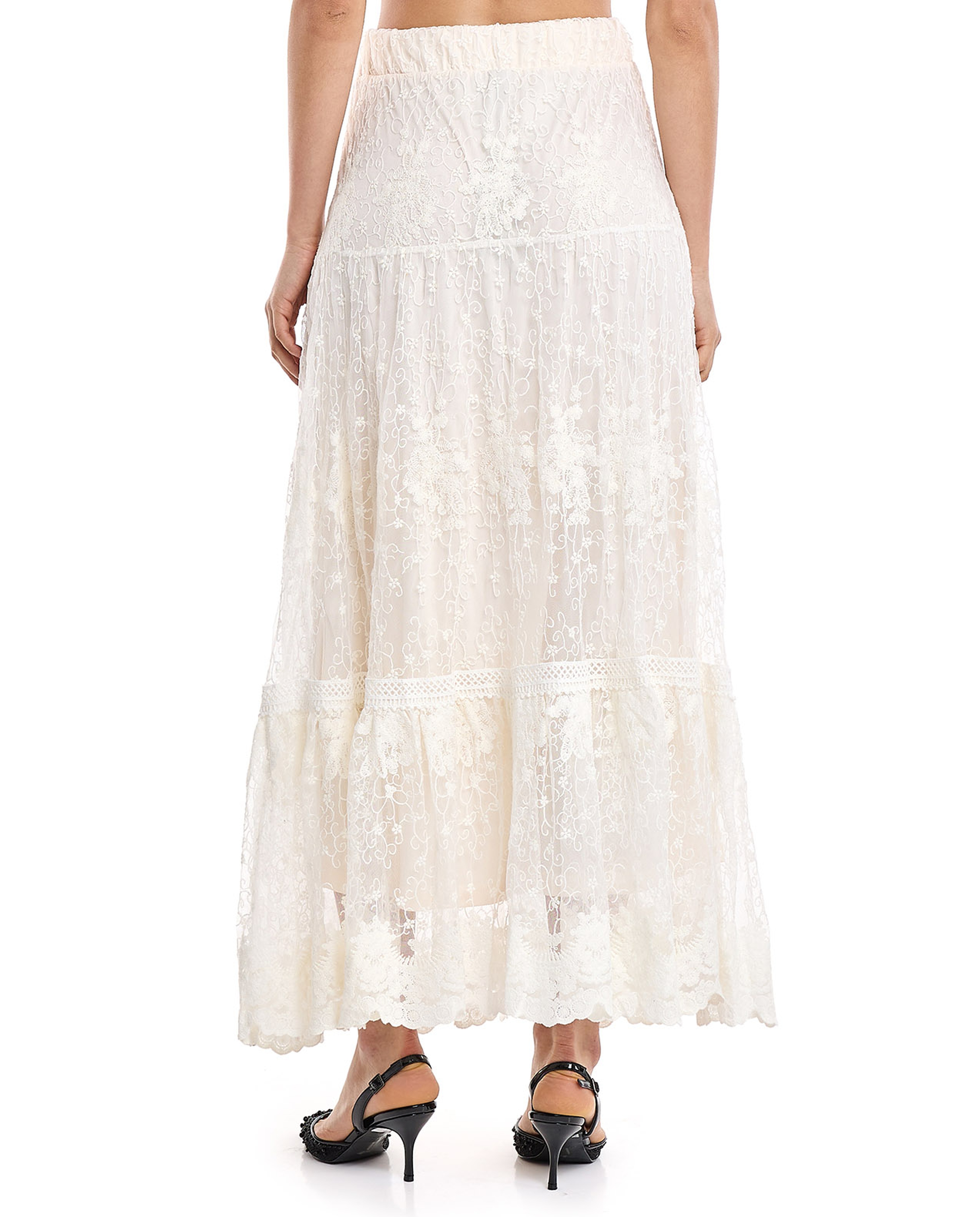 Laced Tiered Skirt with Elastic Waist