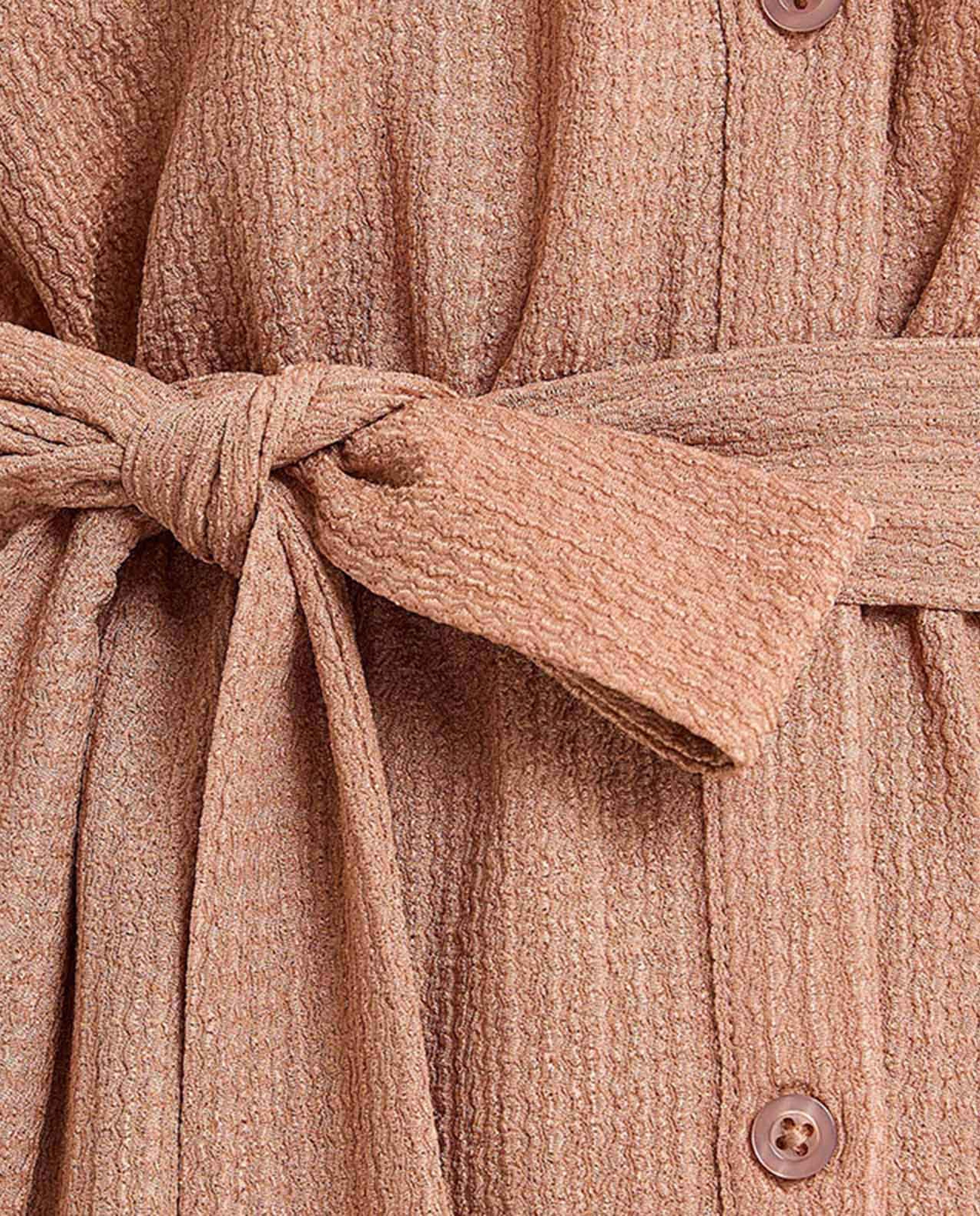 Textured Shirt Dress with Short Sleeves