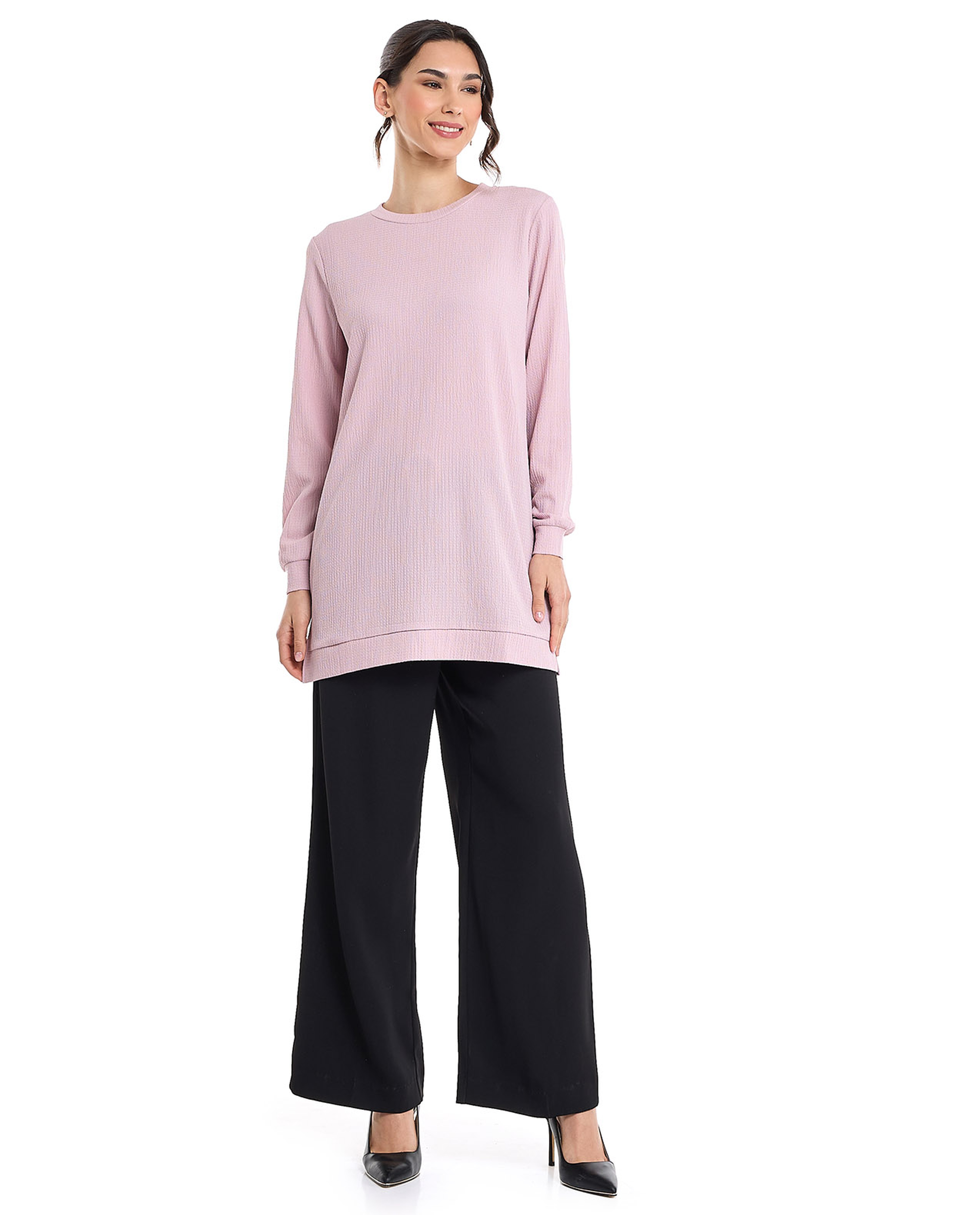 Solid Tunic with Crew Neck and Long Sleeves