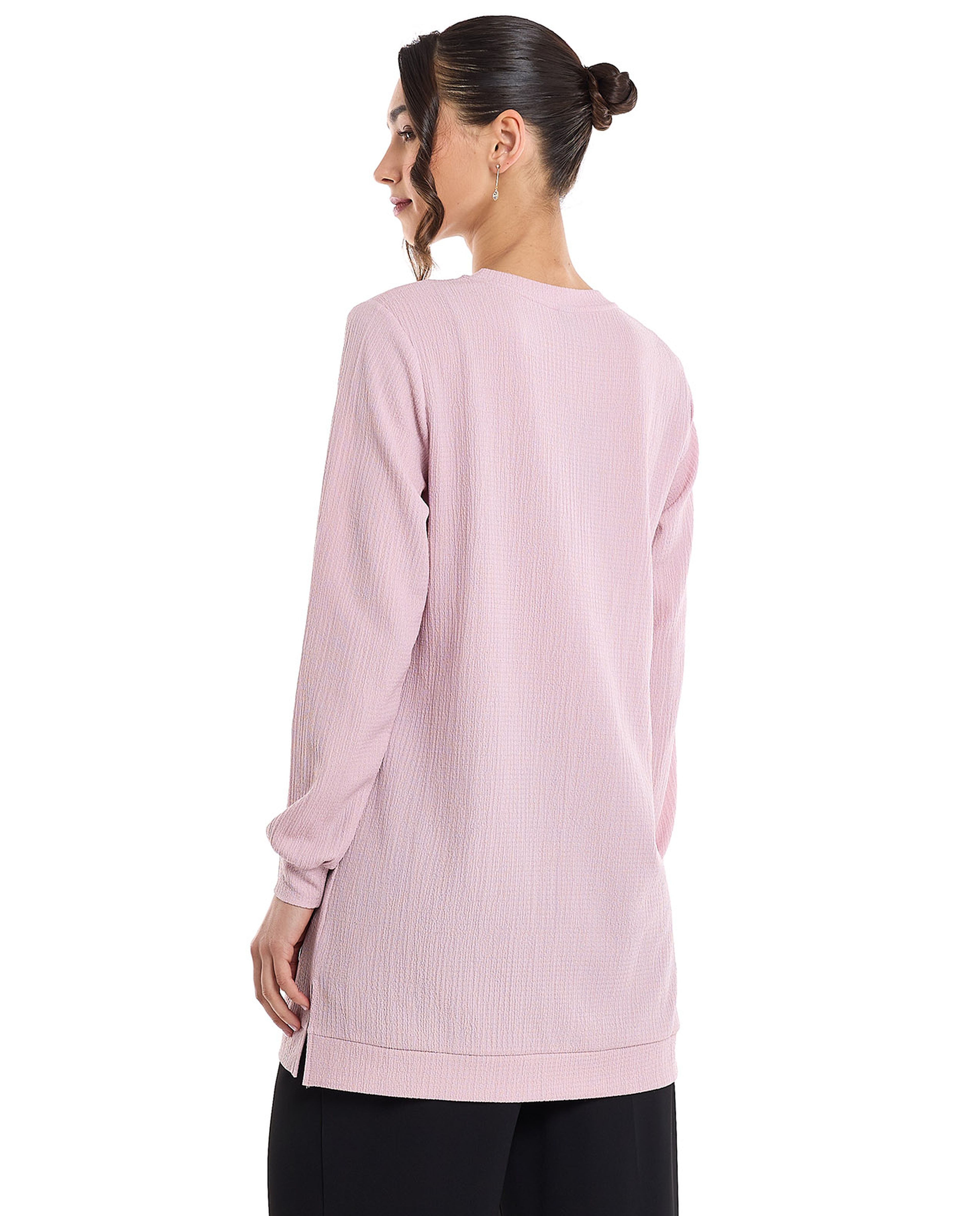 Solid Tunic with Crew Neck and Long Sleeves