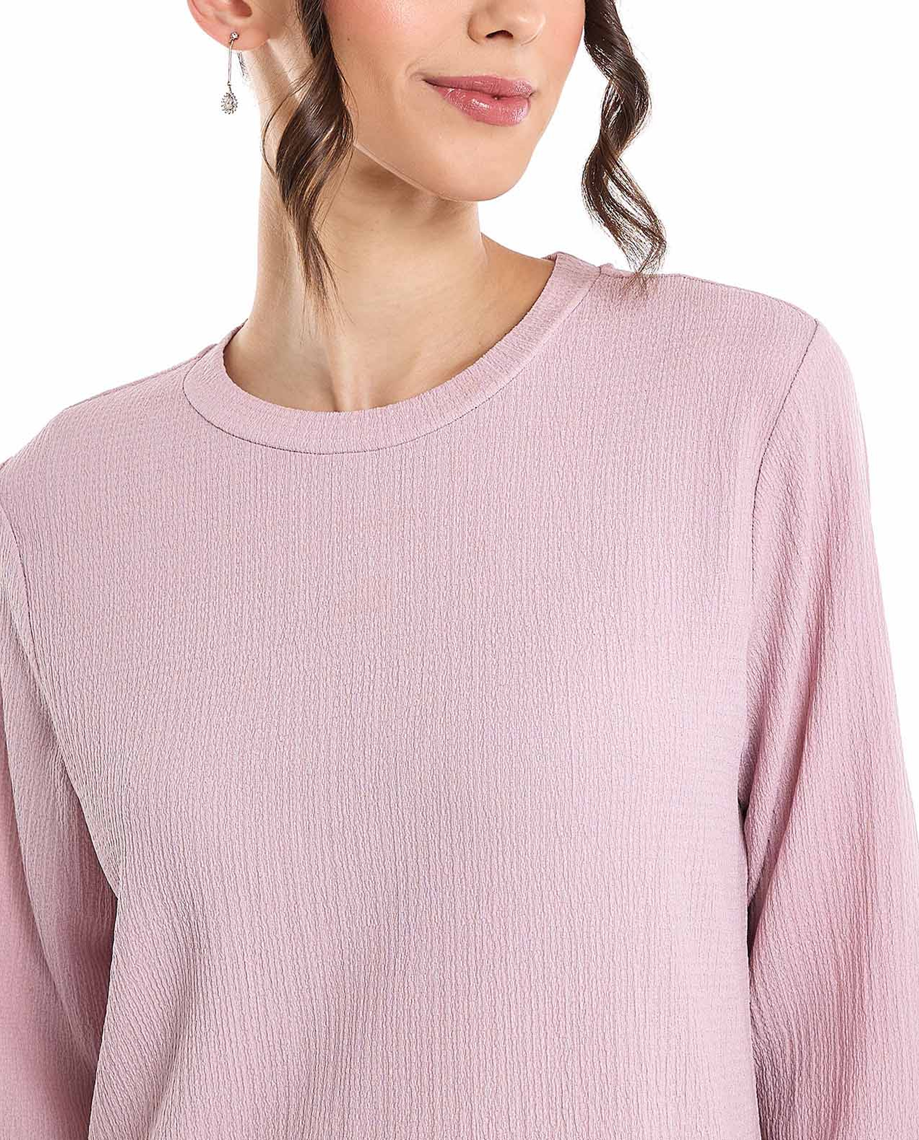 Solid Tunic with Crew Neck and Long Sleeves