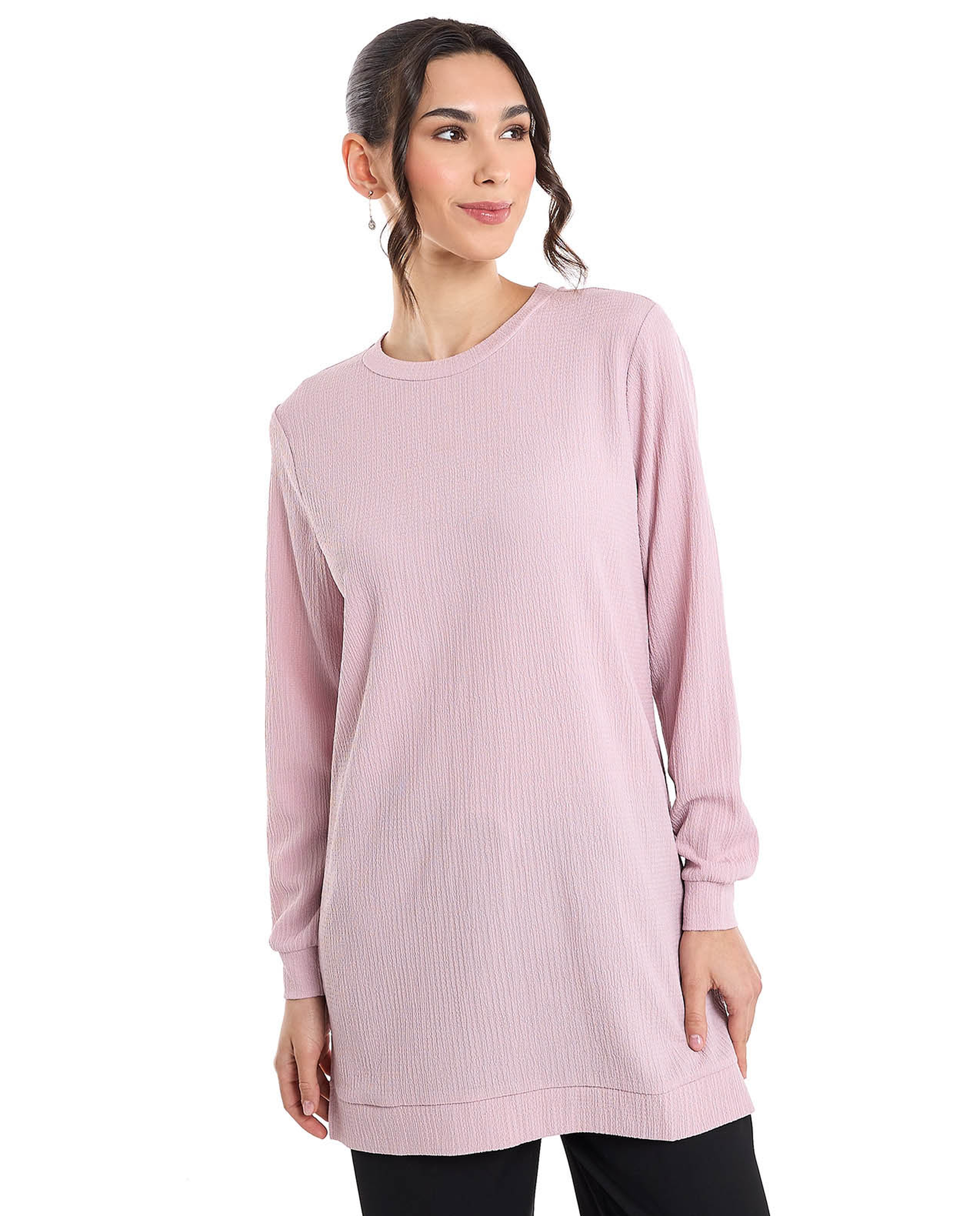 Solid Tunic with Crew Neck and Long Sleeves