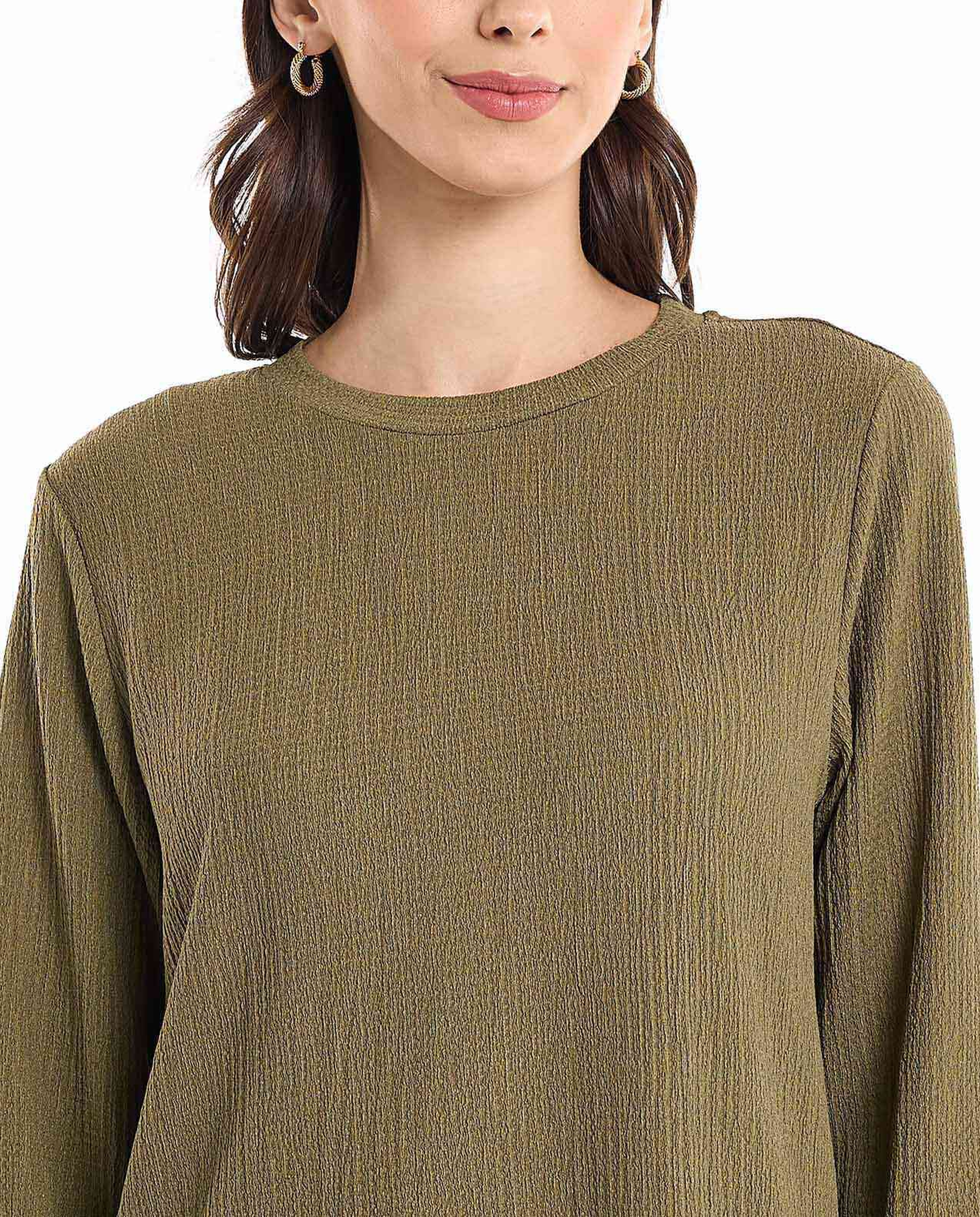 Solid Tunic with Crew Neck and Long Sleeves