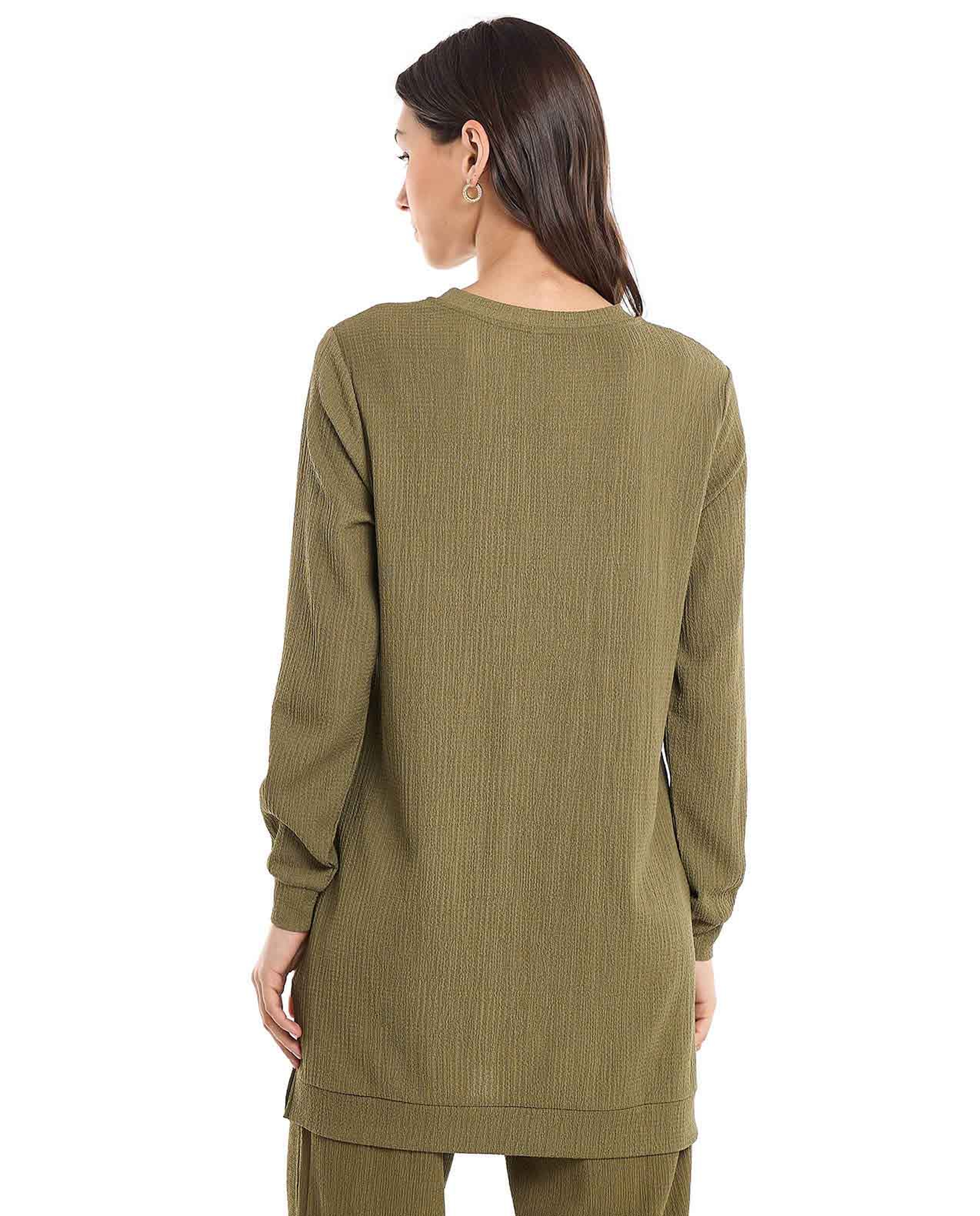 Solid Tunic with Crew Neck and Long Sleeves