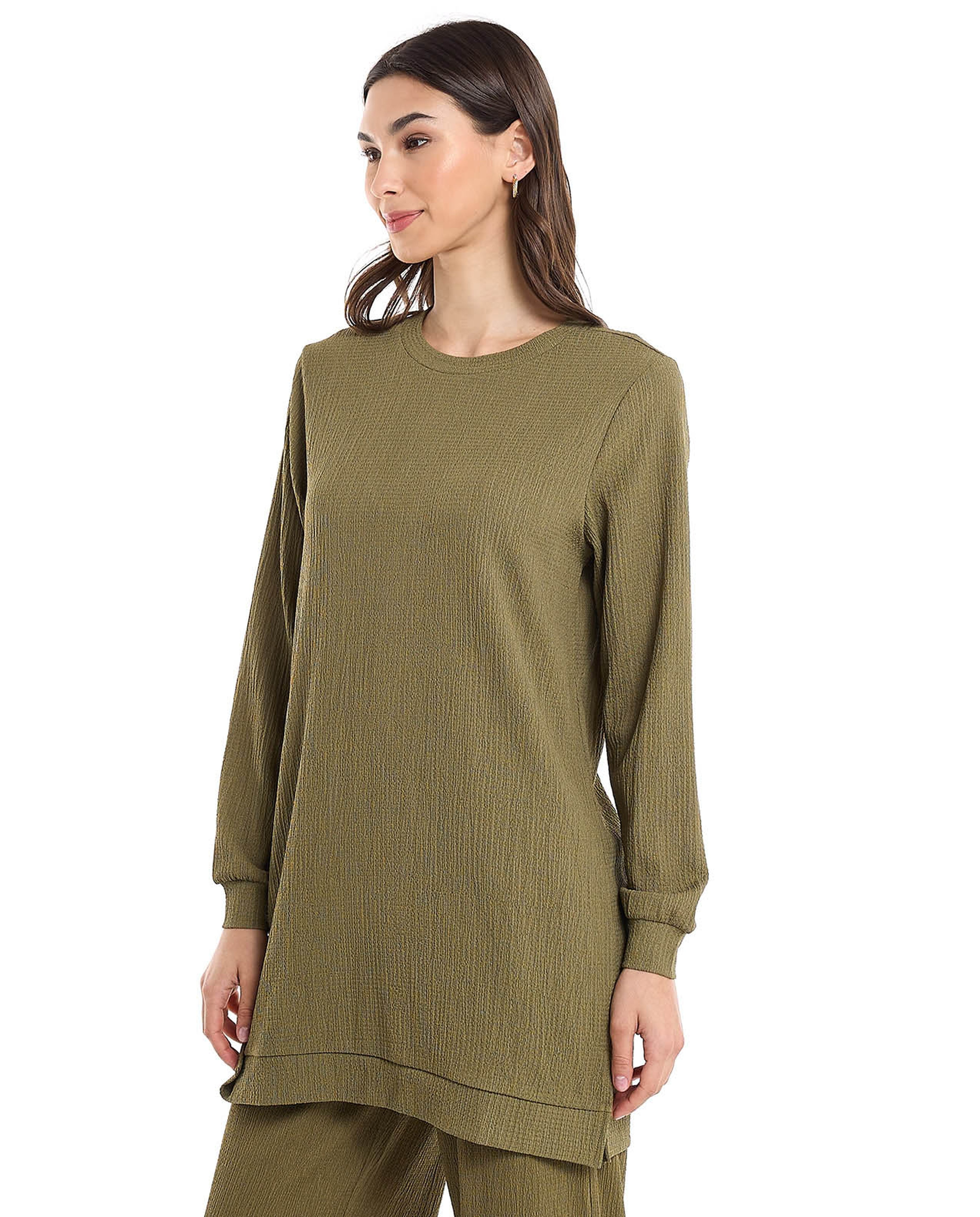 Solid Tunic with Crew Neck and Long Sleeves