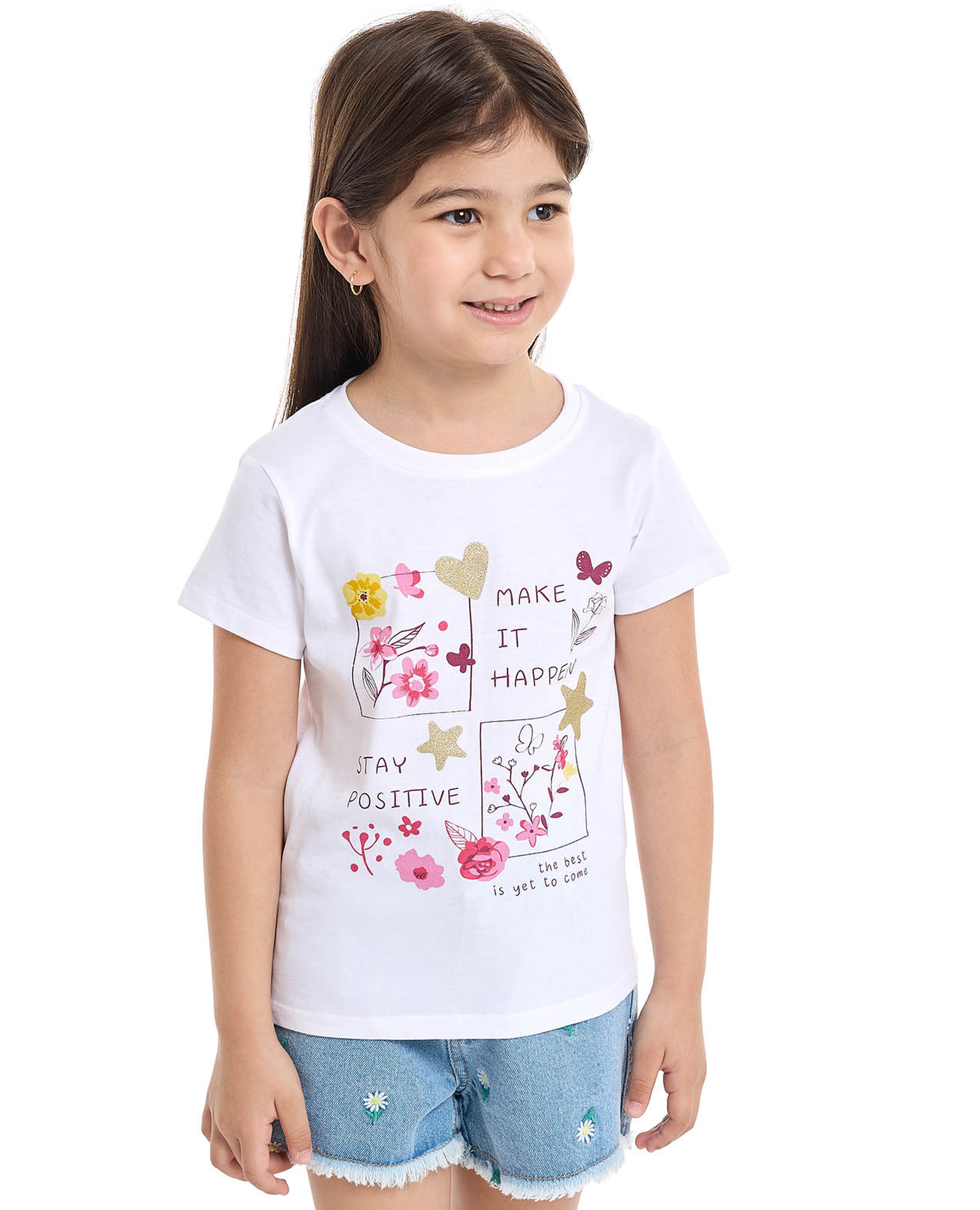 تيشيرت بطبعة جرافيكية بياقة مستديرة وأكمام قصيرة