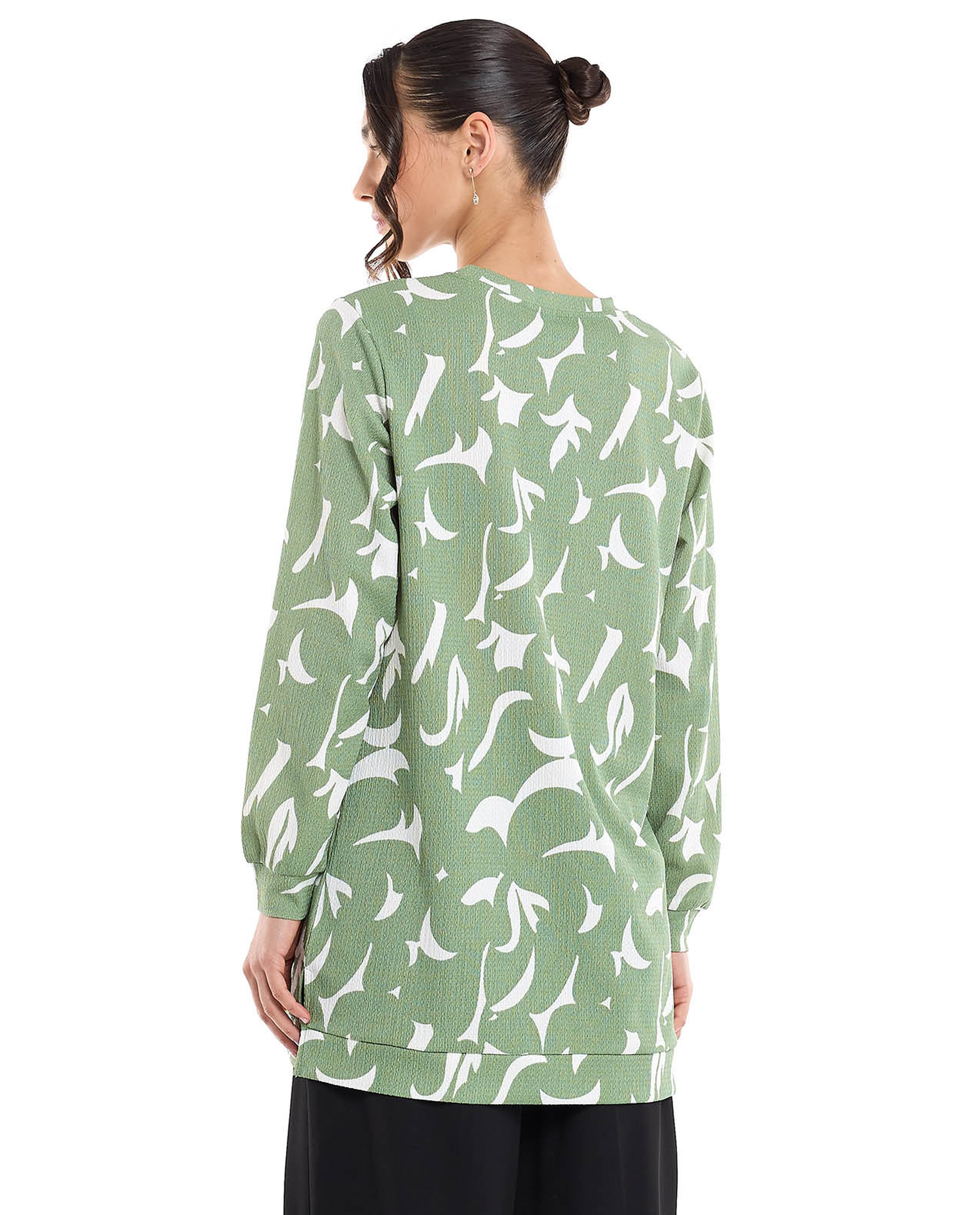 Solid Tunic with Crew Neck and Long Sleeves