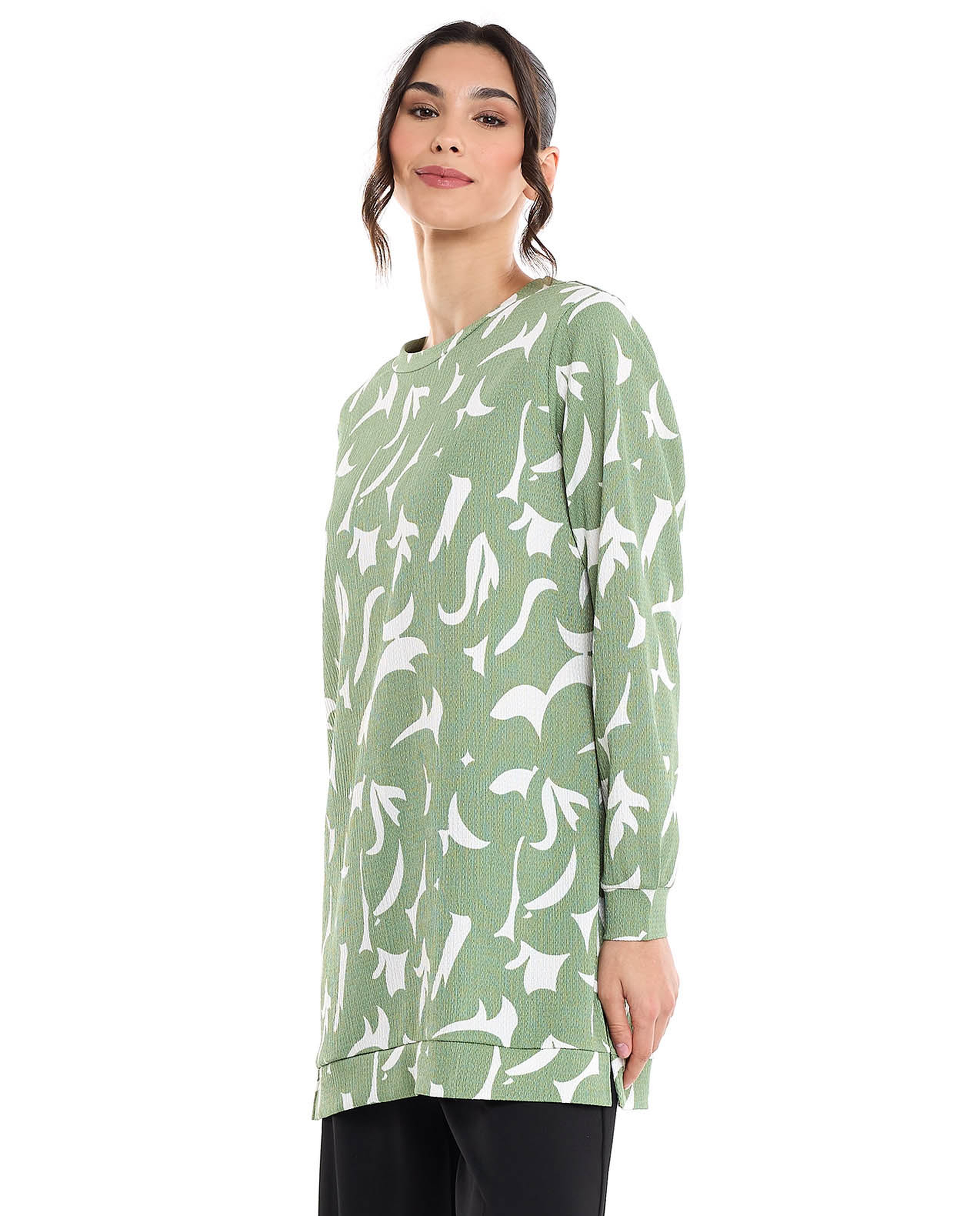 Solid Tunic with Crew Neck and Long Sleeves