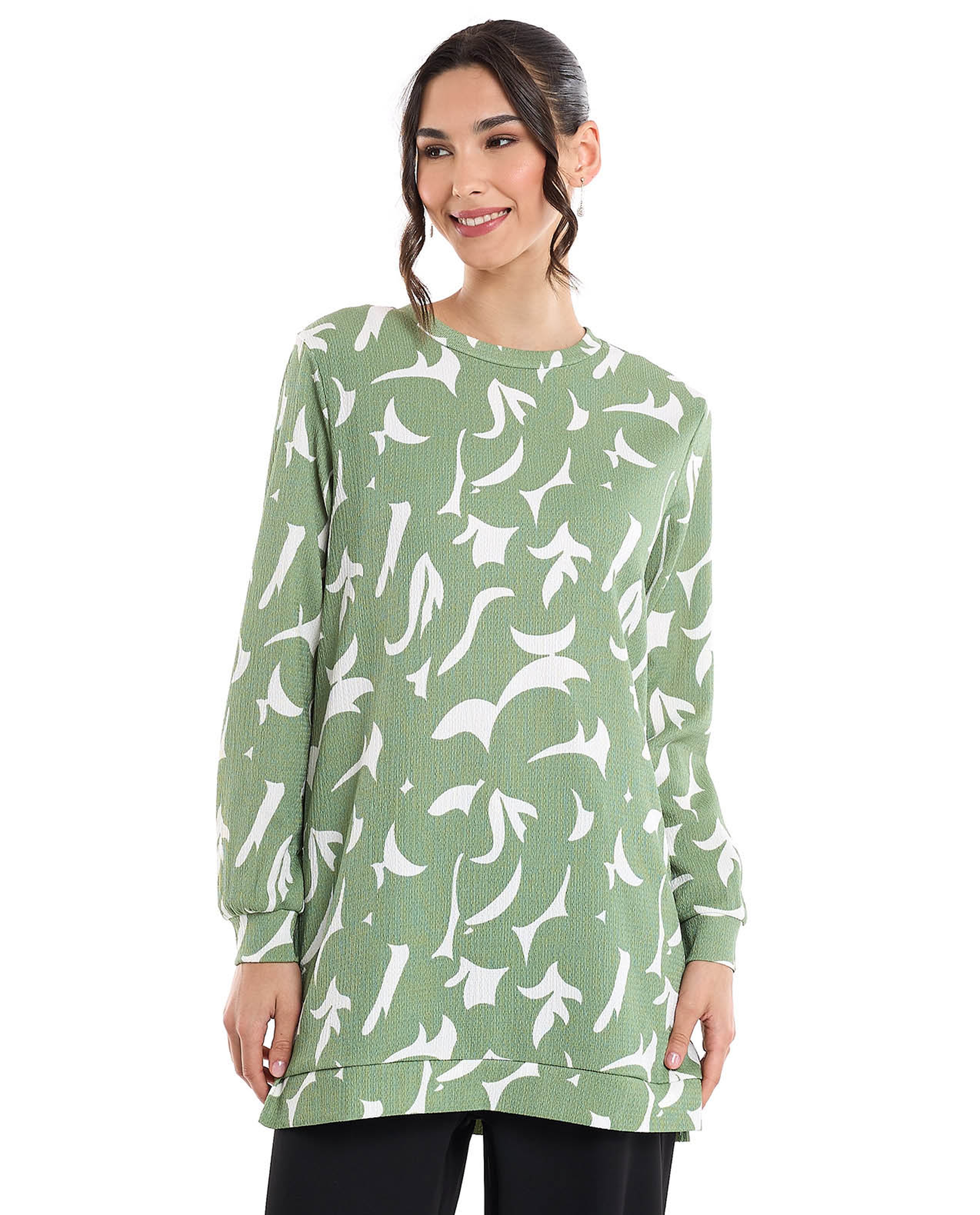 Solid Tunic with Crew Neck and Long Sleeves