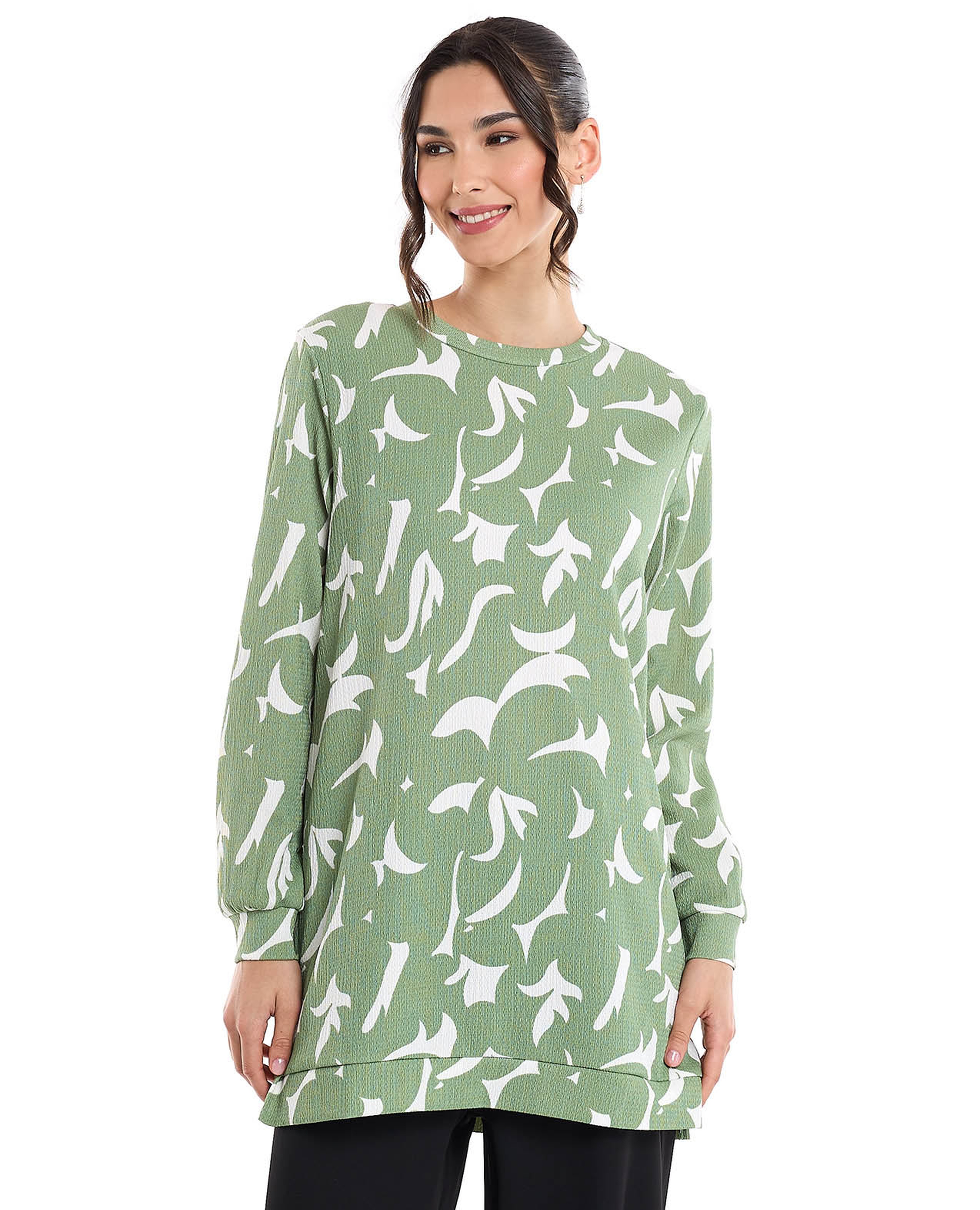 Solid Tunic with Crew Neck and Long Sleeves