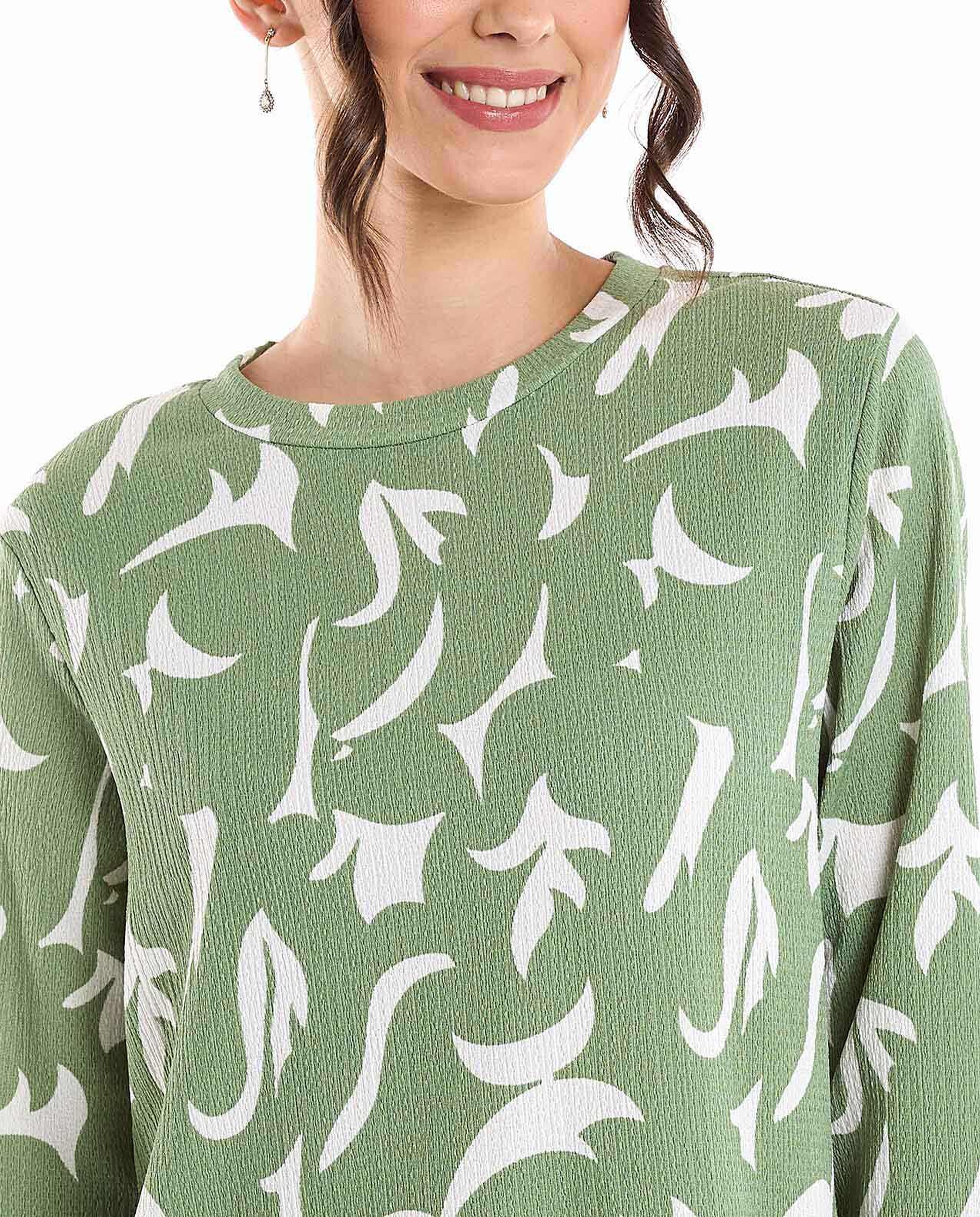 Solid Tunic with Crew Neck and Long Sleeves