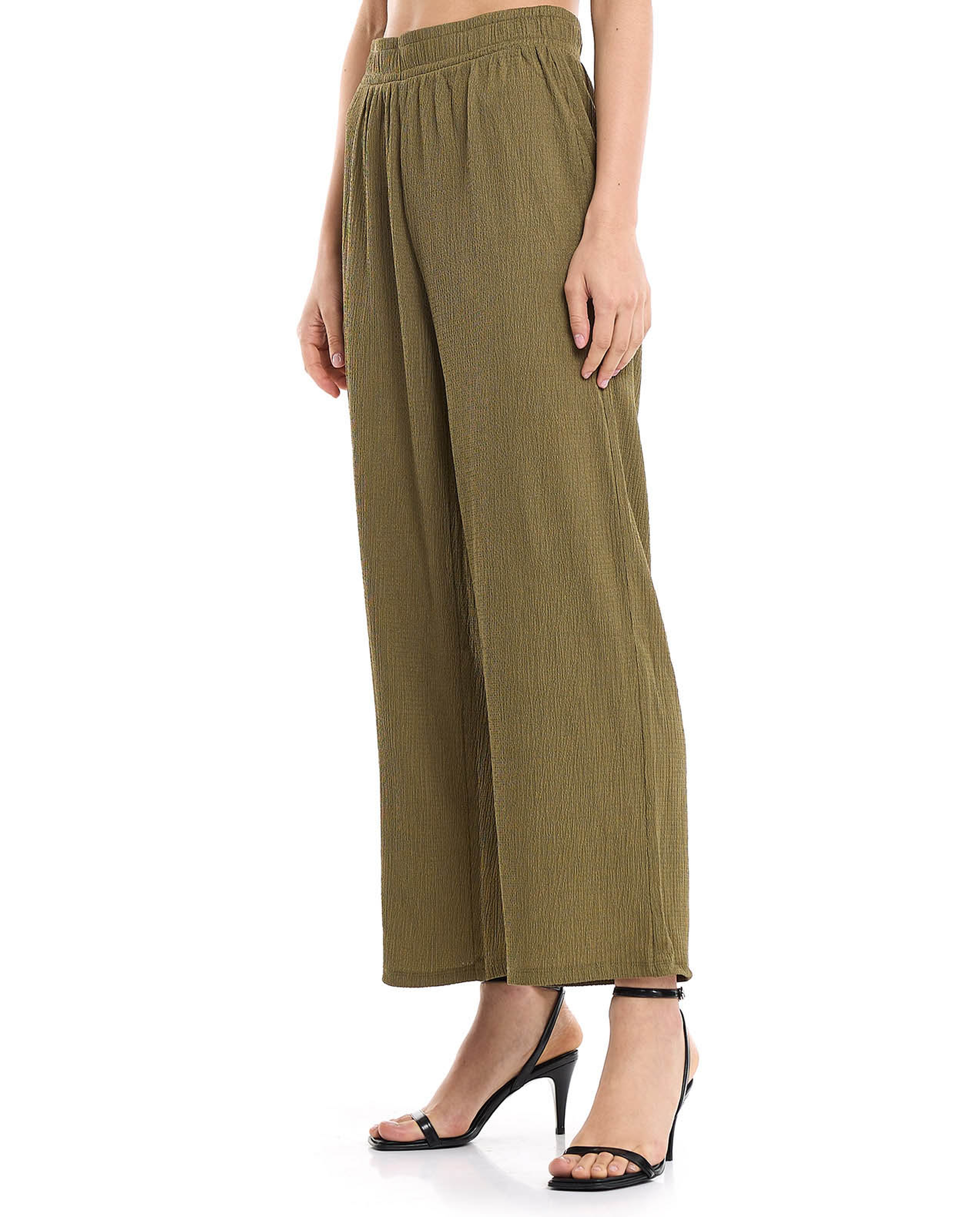 Textured Wide Leg Pants with Elastic Waist