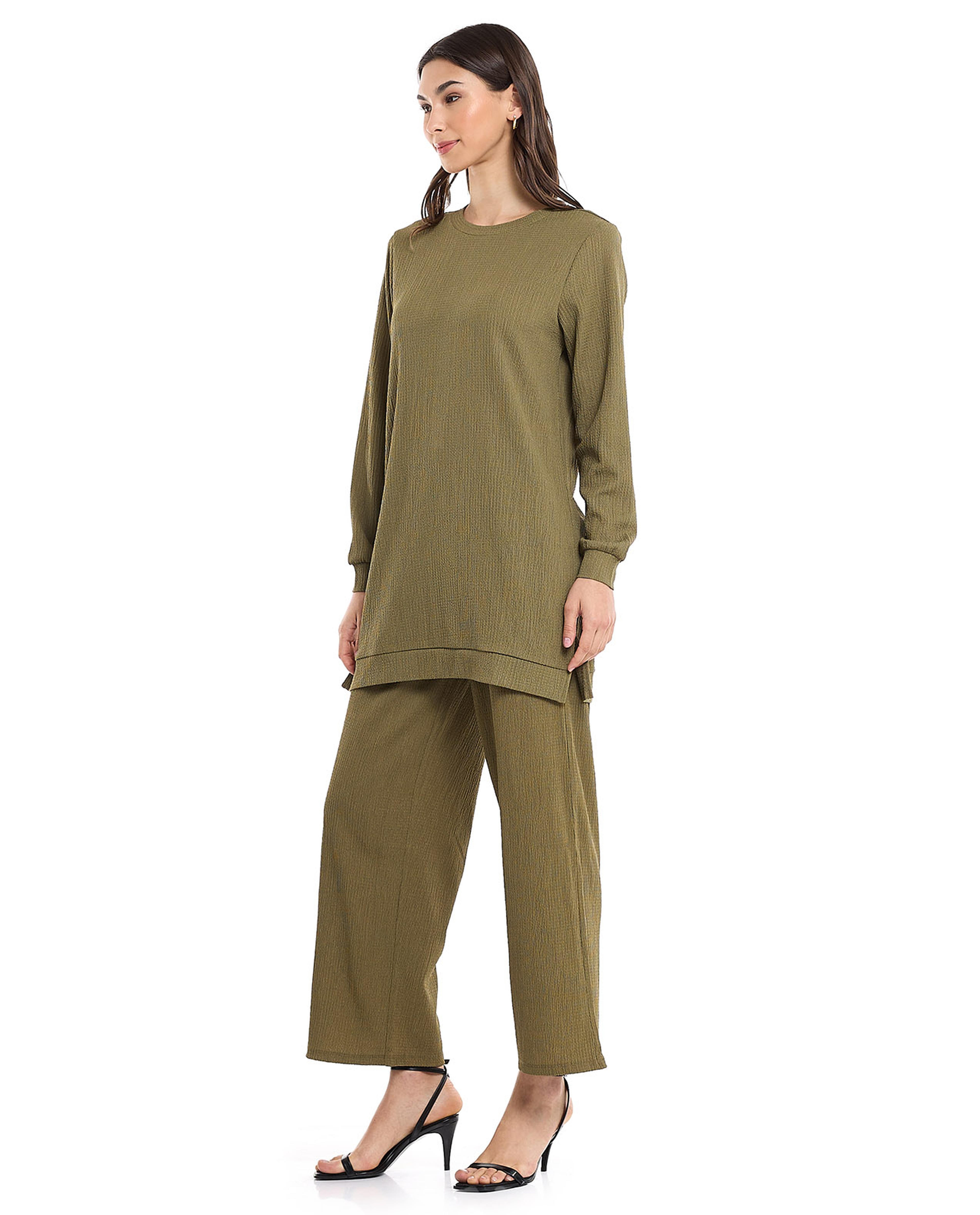 Textured Wide Leg Pants with Elastic Waist