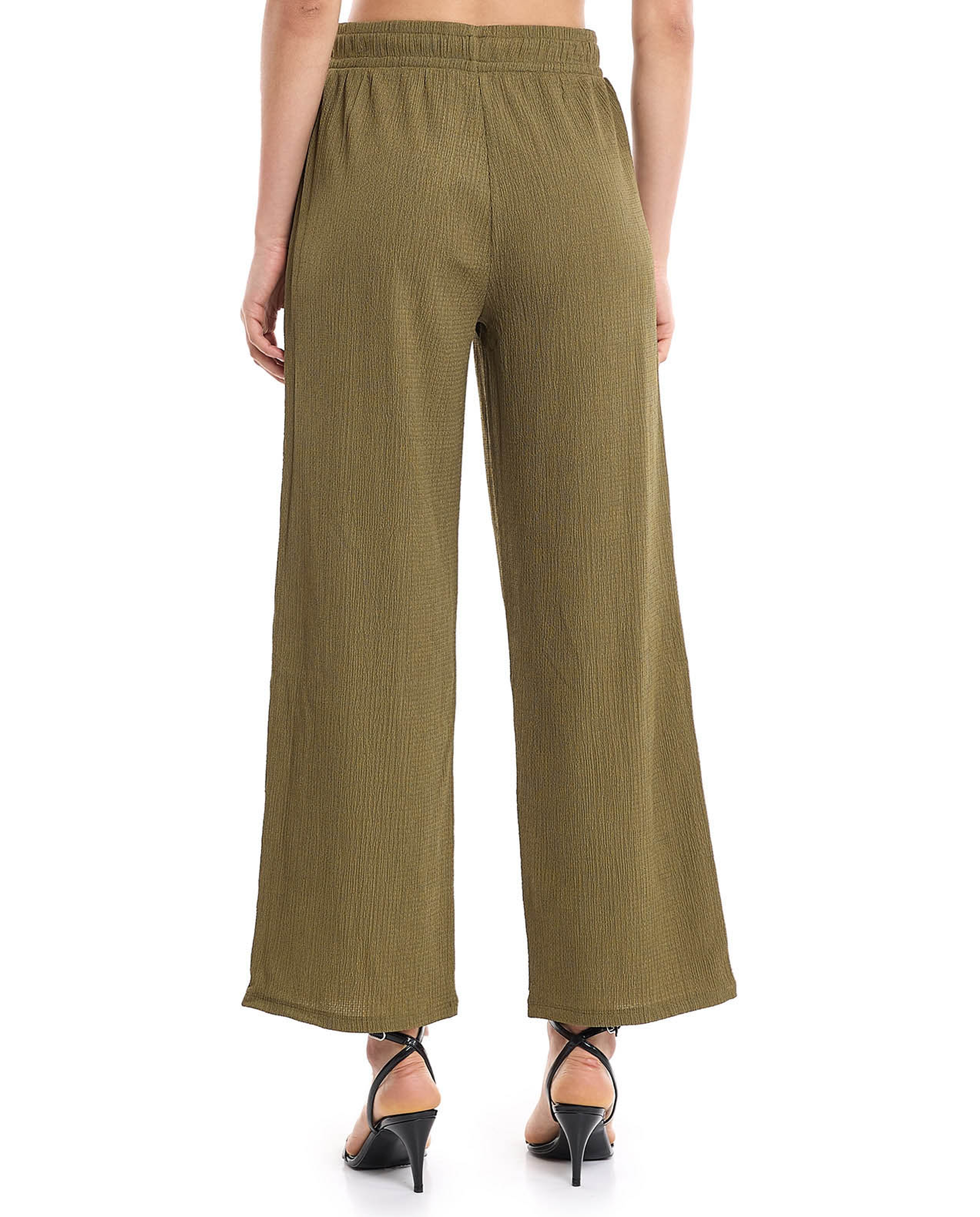 Textured Wide Leg Pants with Elastic Waist