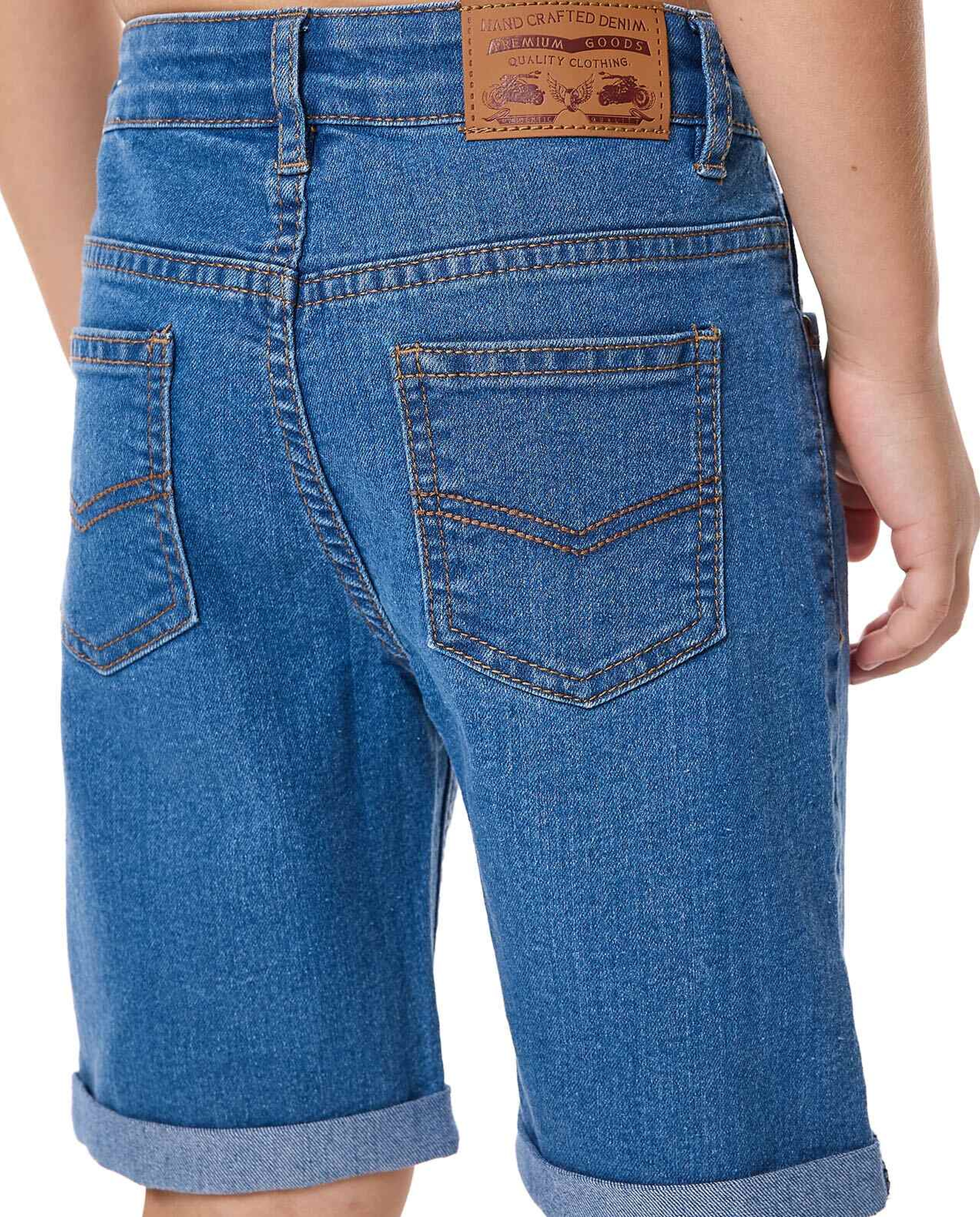 Faded Denim Shorts with Button Closure