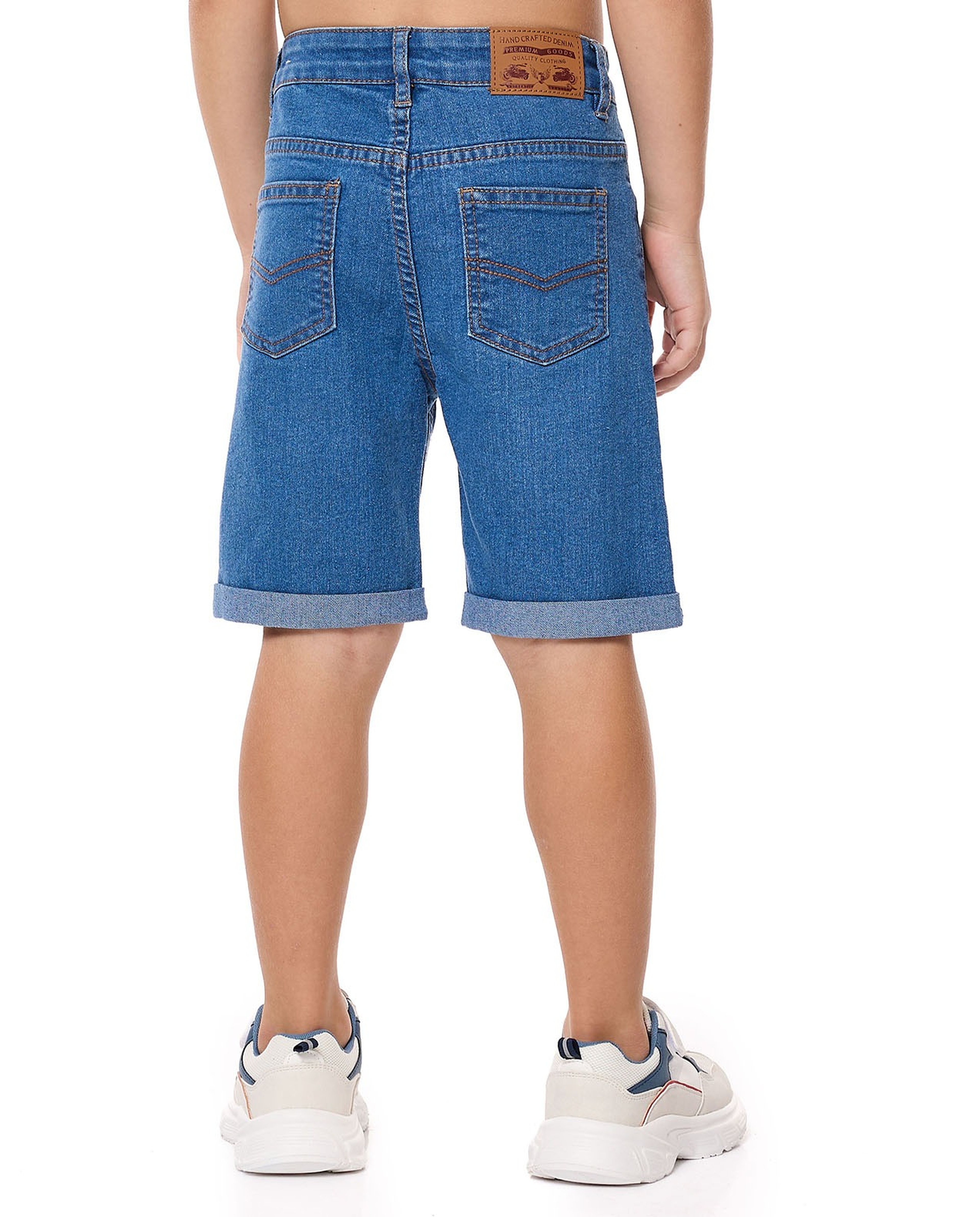 Faded Denim Shorts with Button Closure