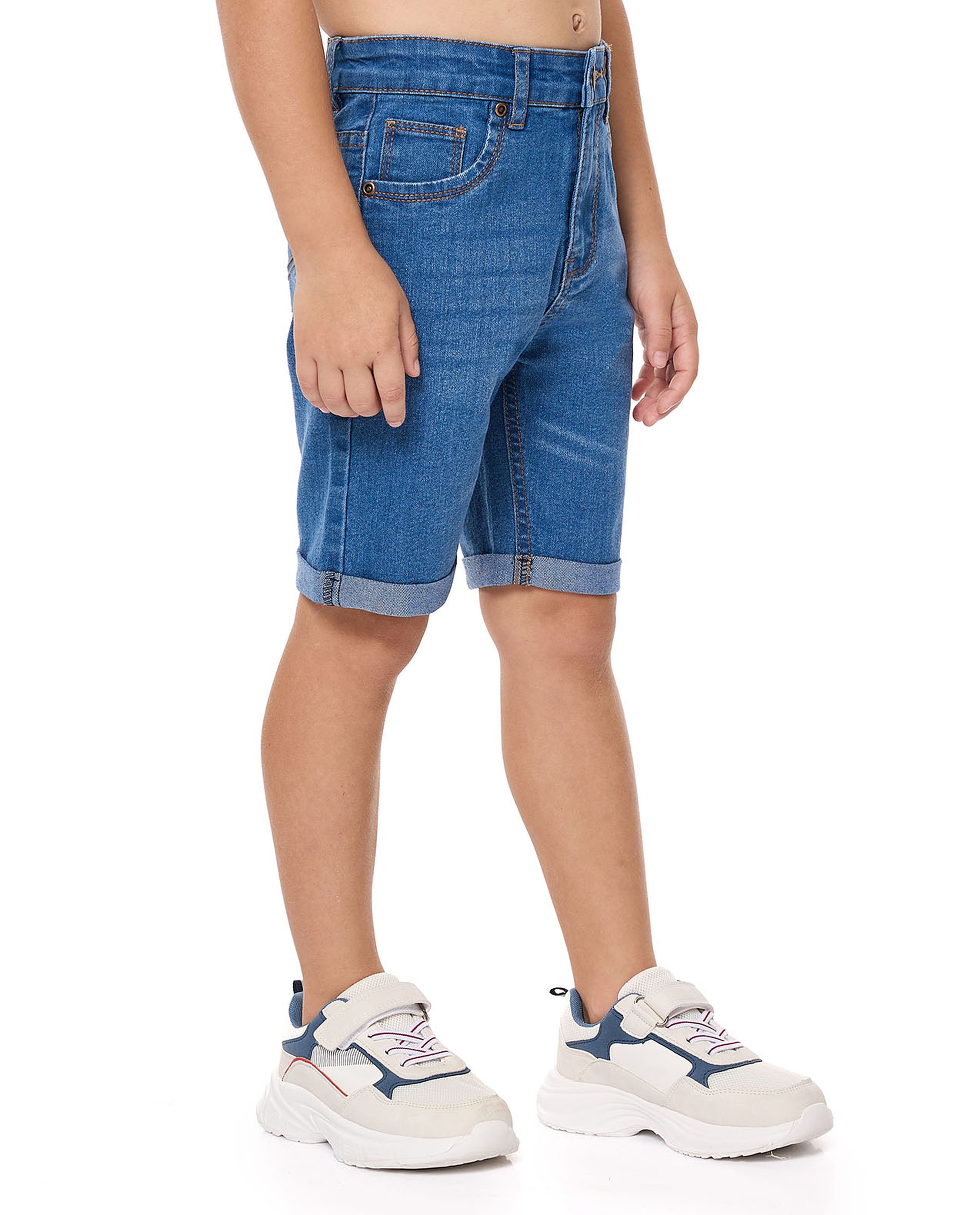 Faded Denim Shorts with Button Closure