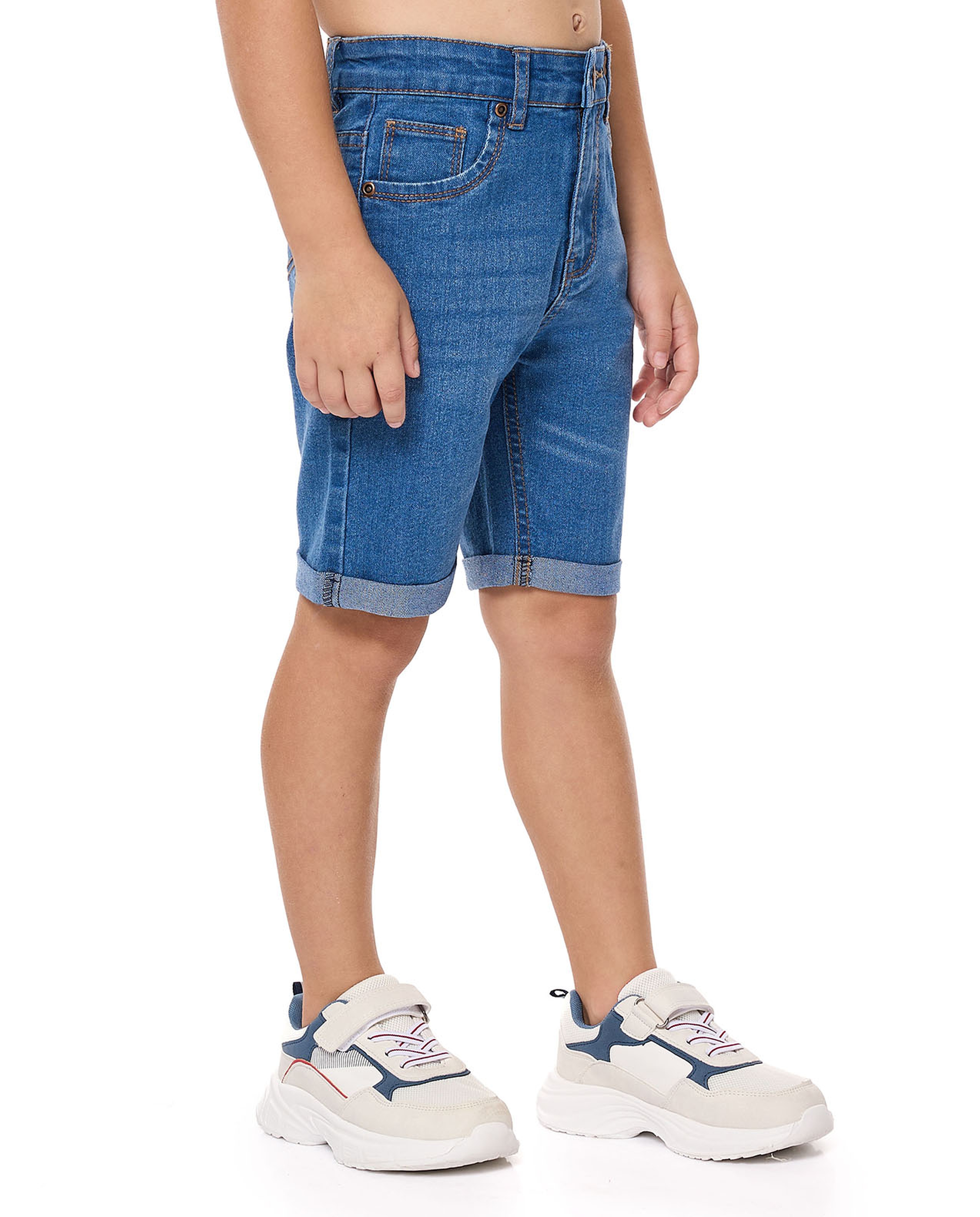 Faded Denim Shorts with Button Closure