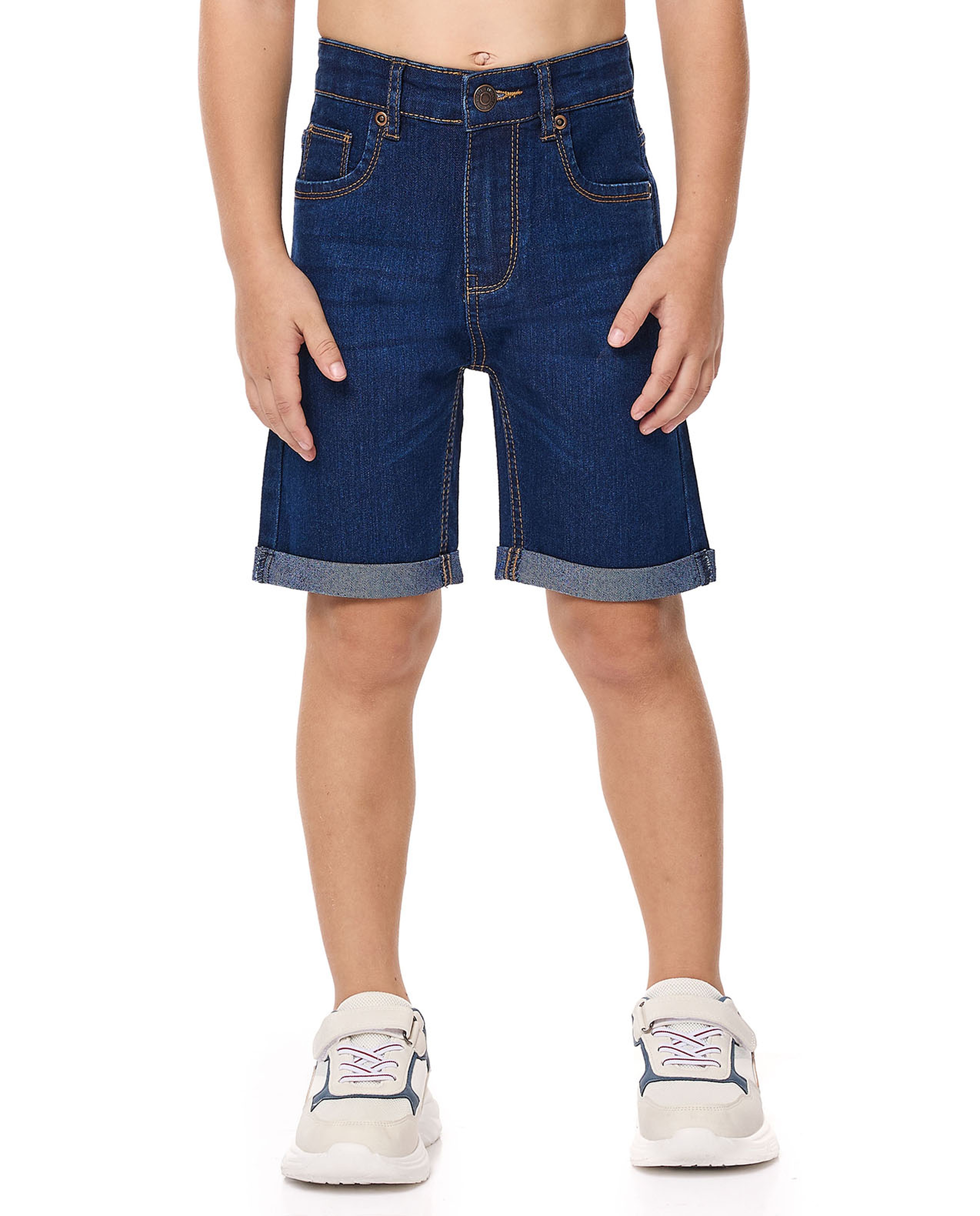 Faded Denim Shorts with Button Closure