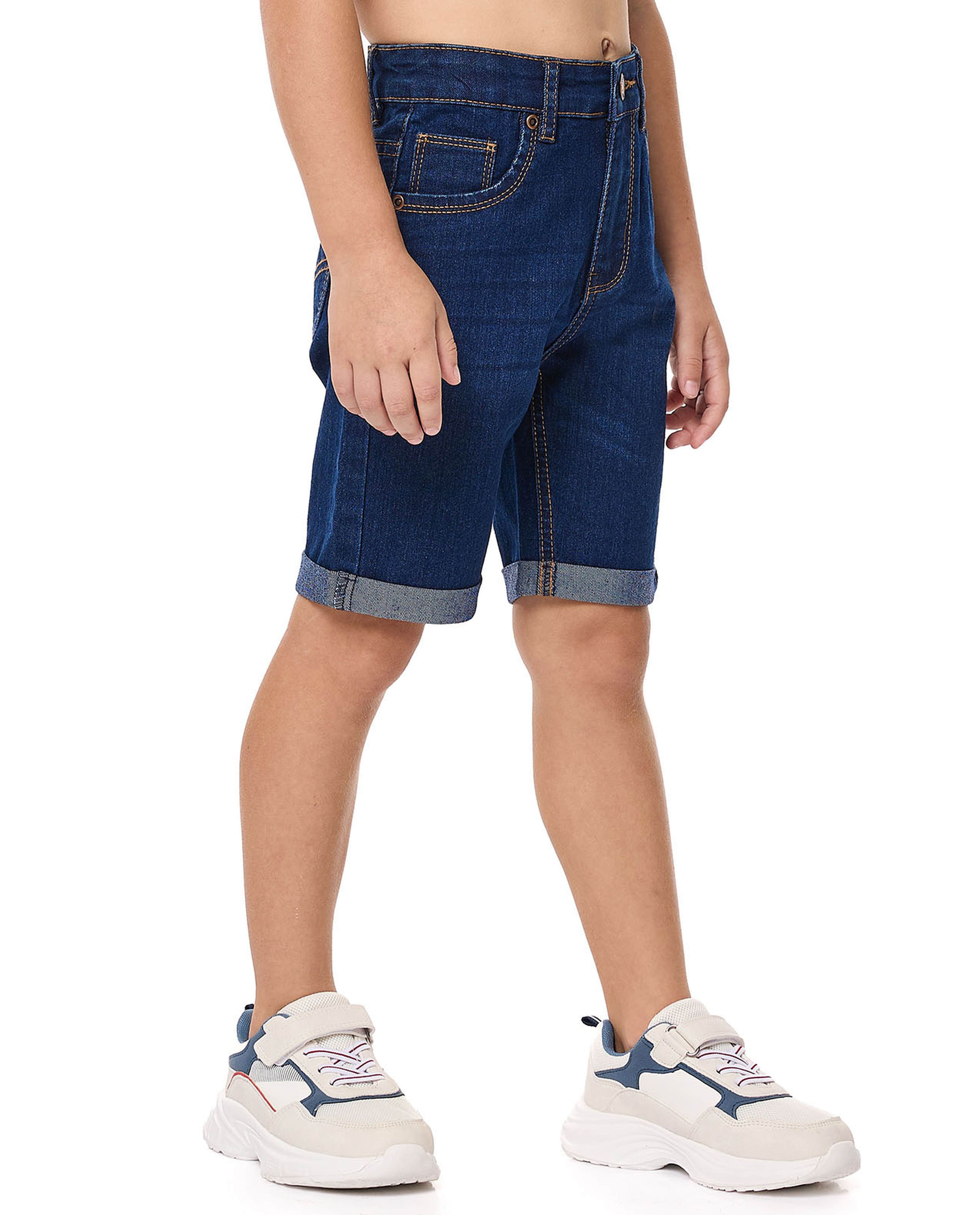 Faded Denim Shorts with Button Closure