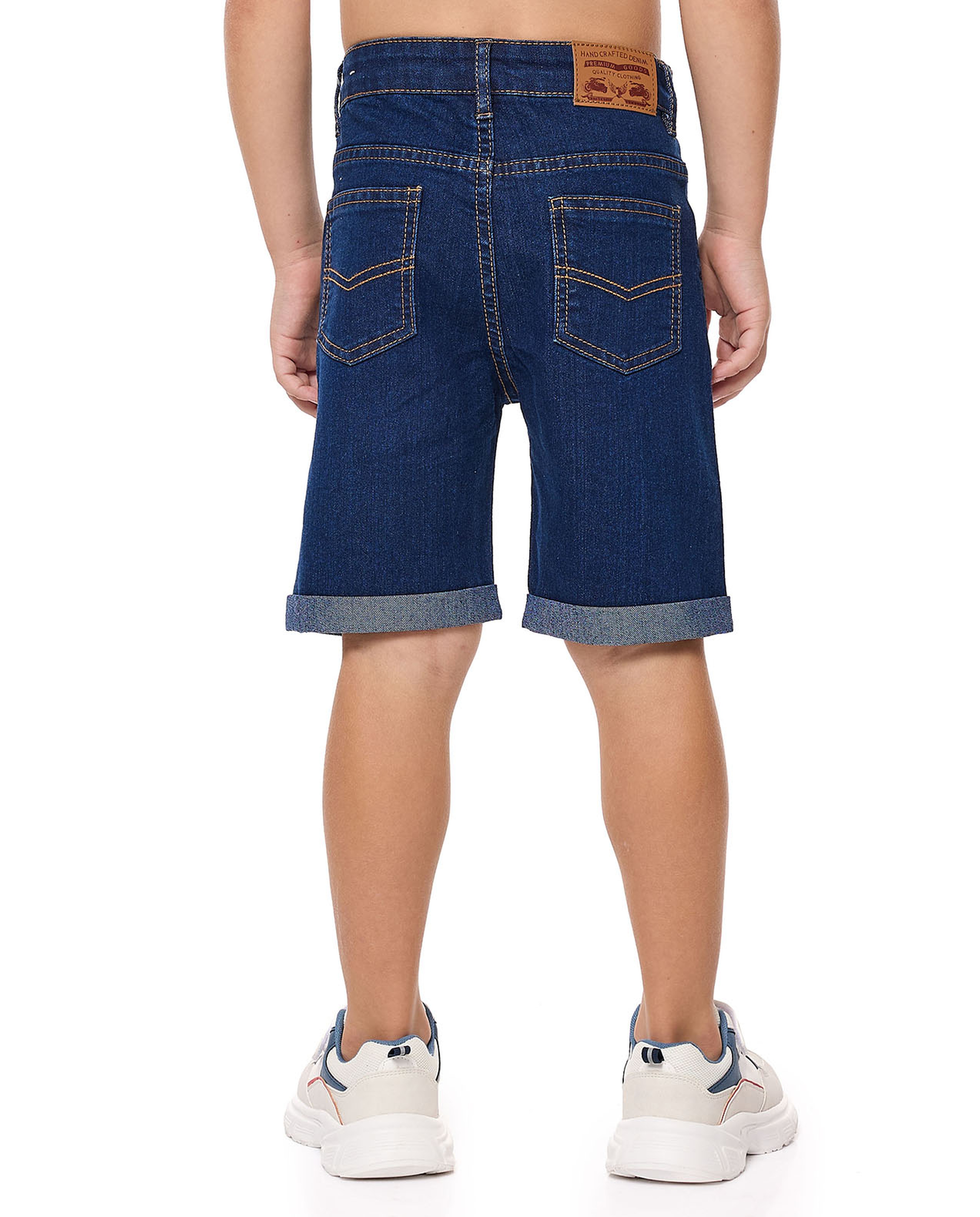 Faded Denim Shorts with Button Closure