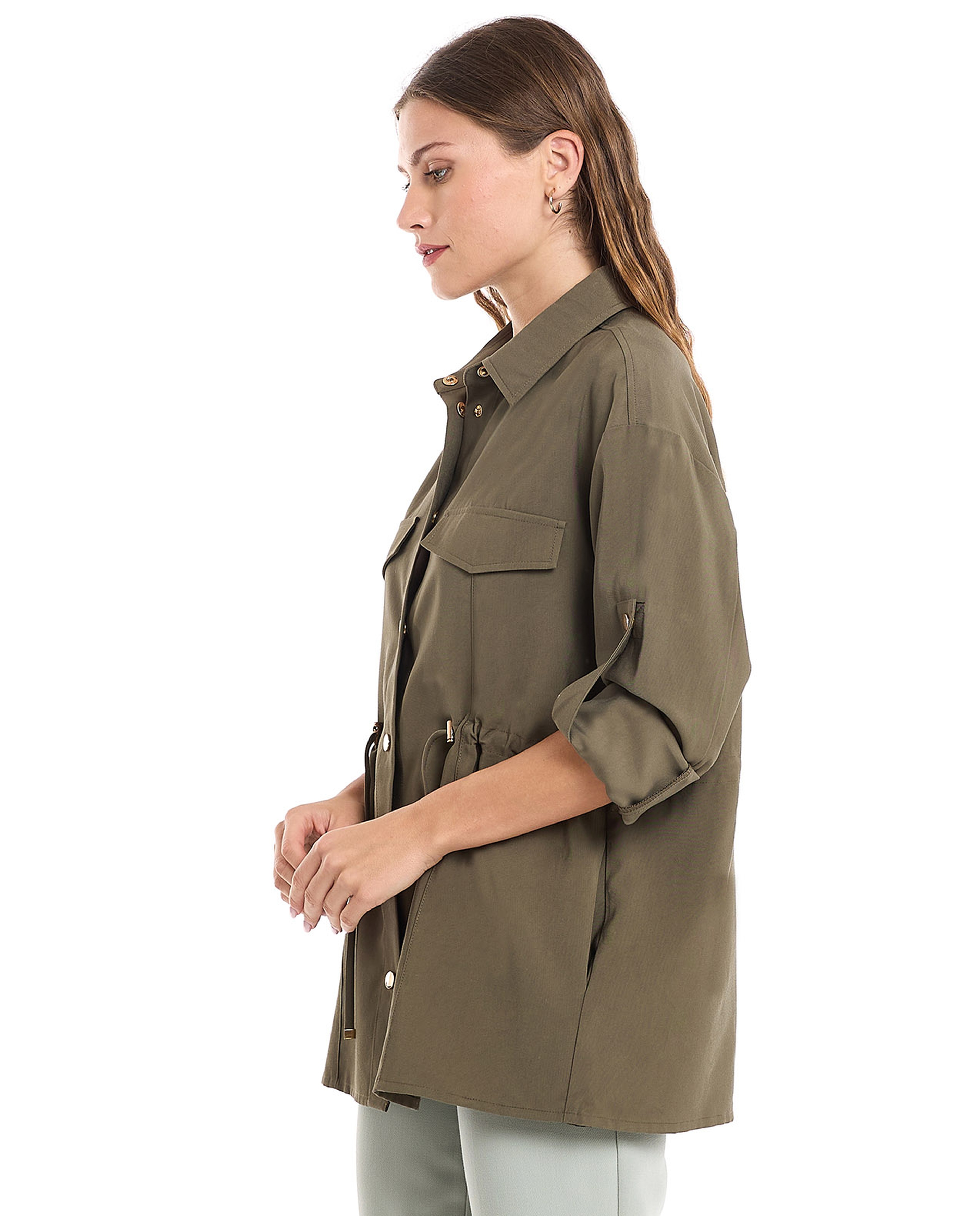 Solid Jacket with Snap Button Closure