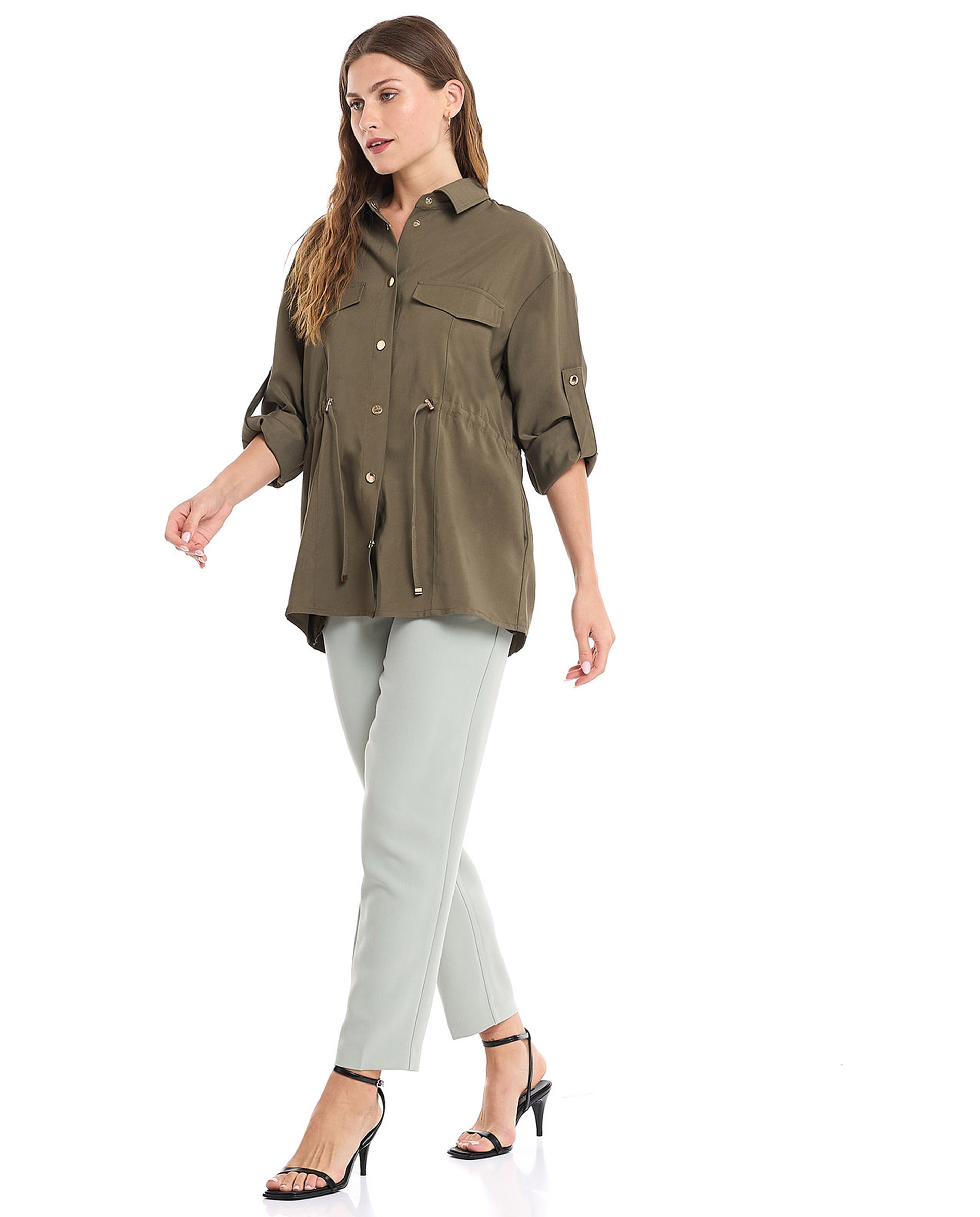 Solid Jacket with Snap Button Closure