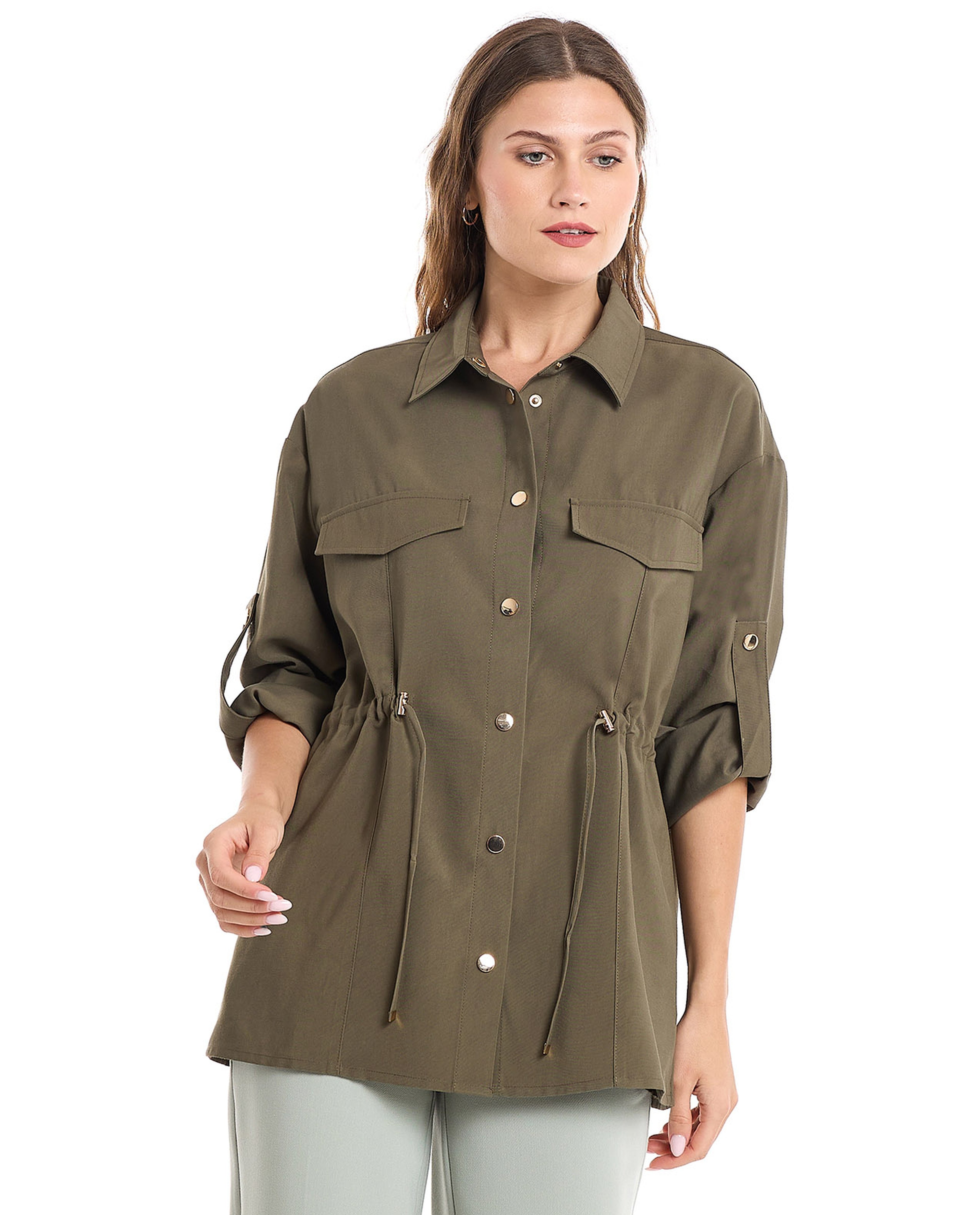 Solid Jacket with Snap Button Closure