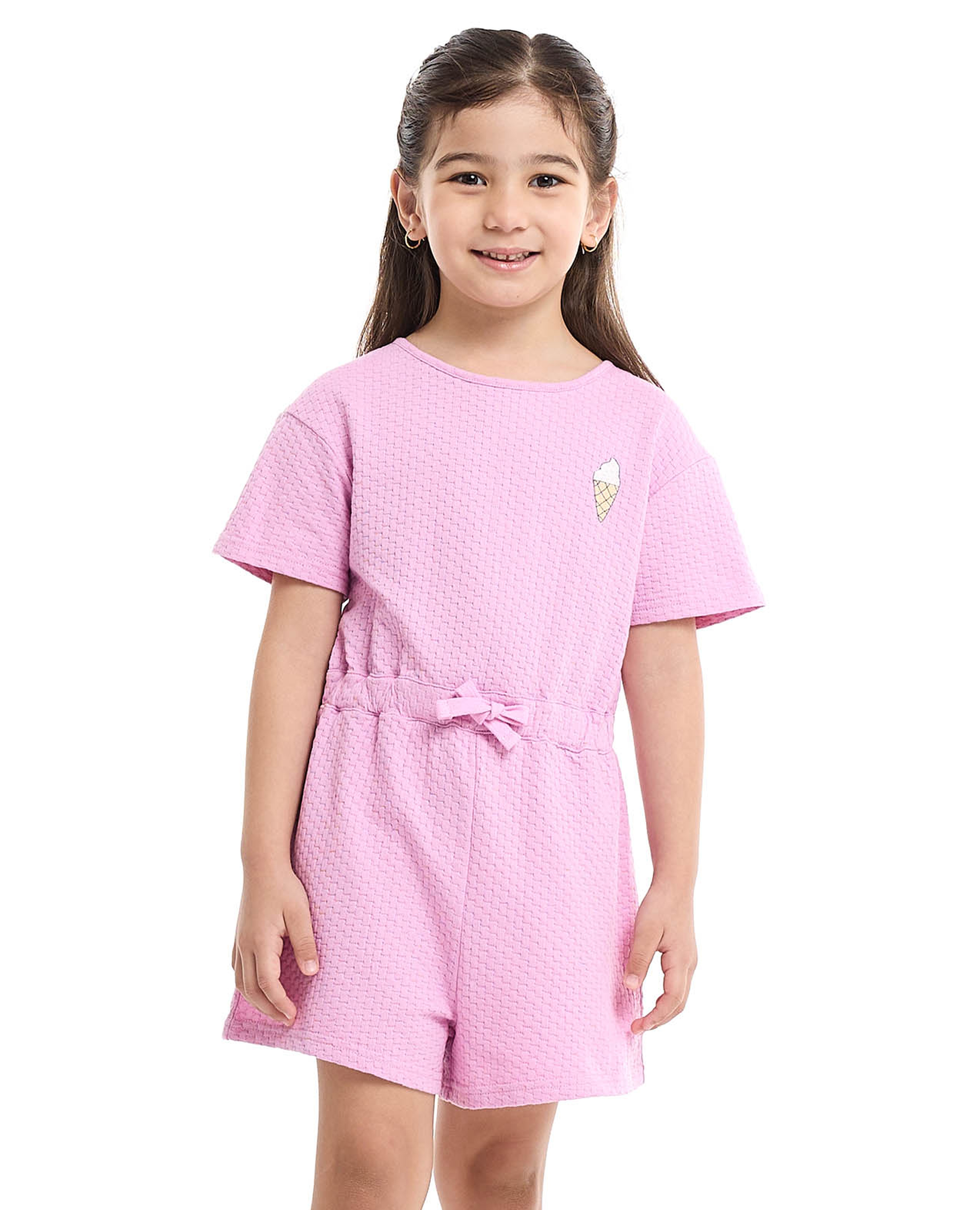 رومبر بياقة مستديرة وأكمام قصيرة