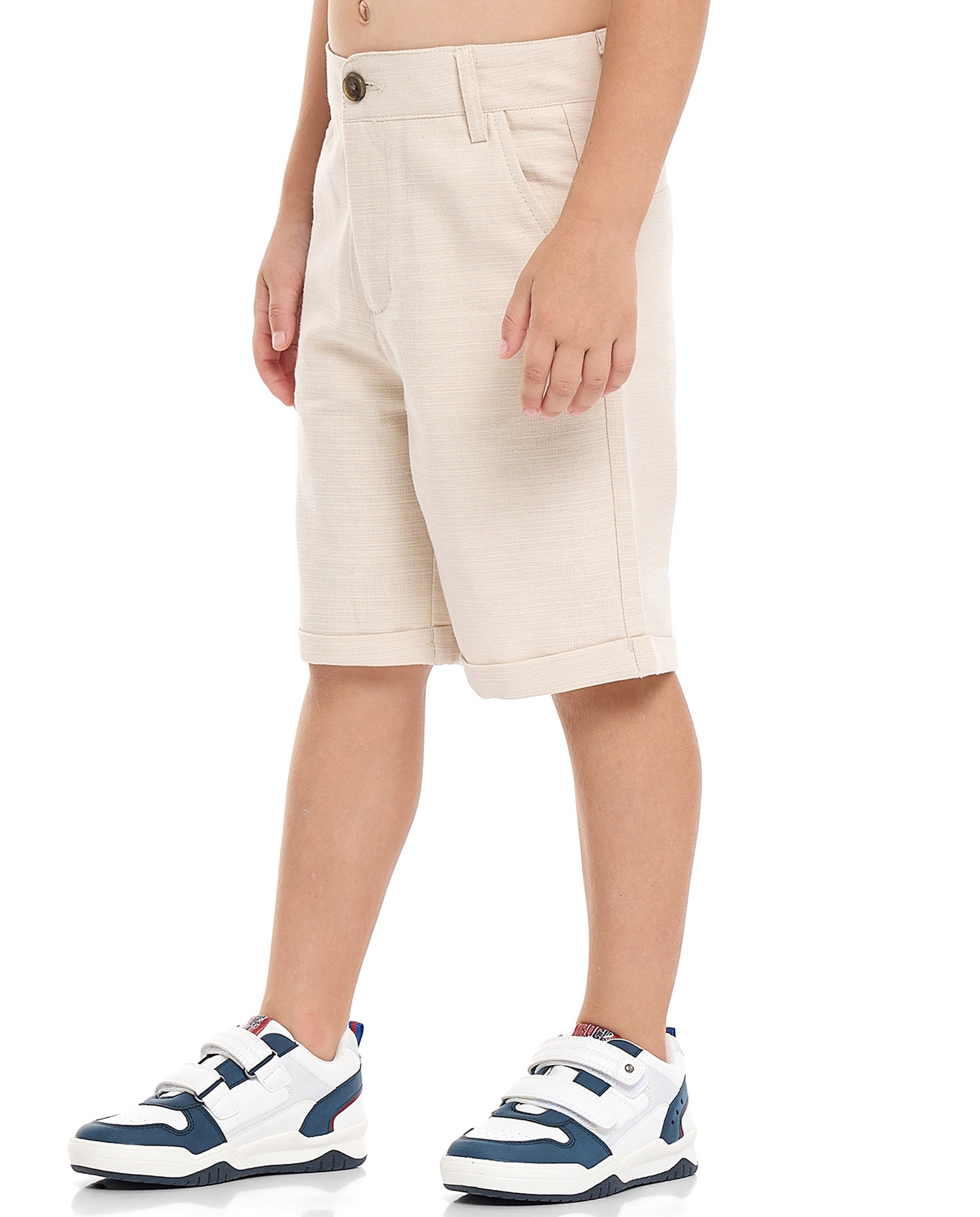 Textured Shorts with Button Closure