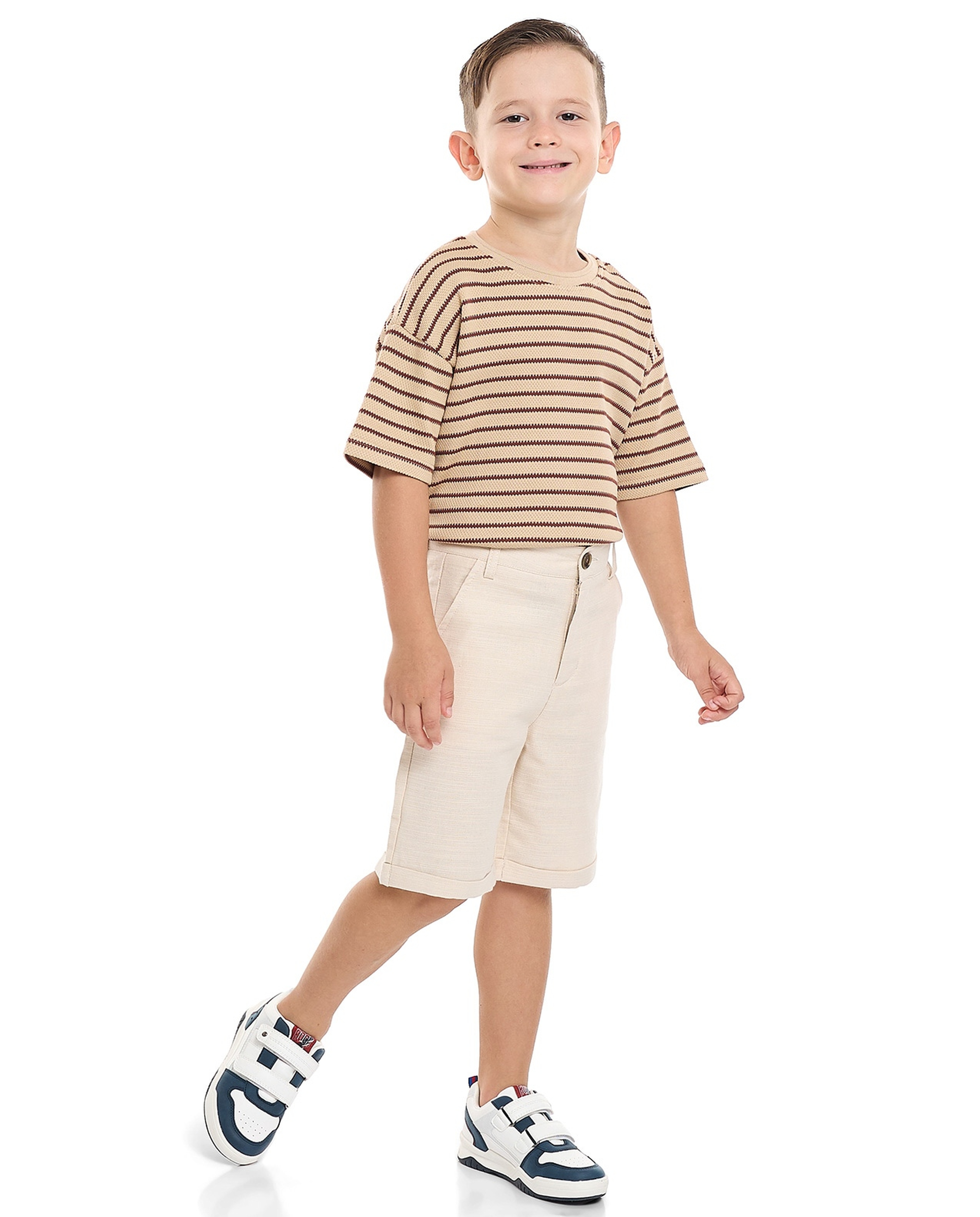 Textured Shorts with Button Closure