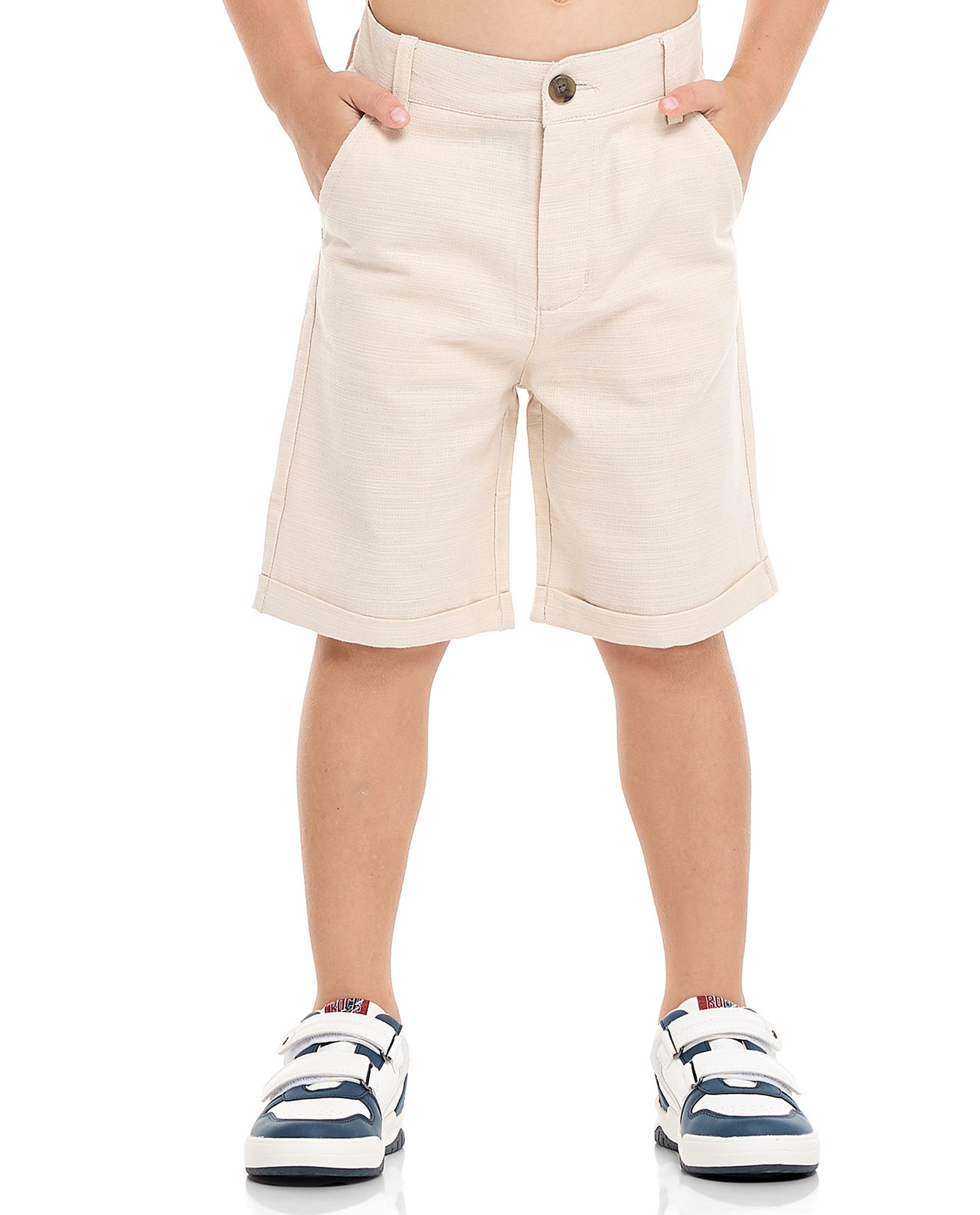 Textured Shorts with Button Closure