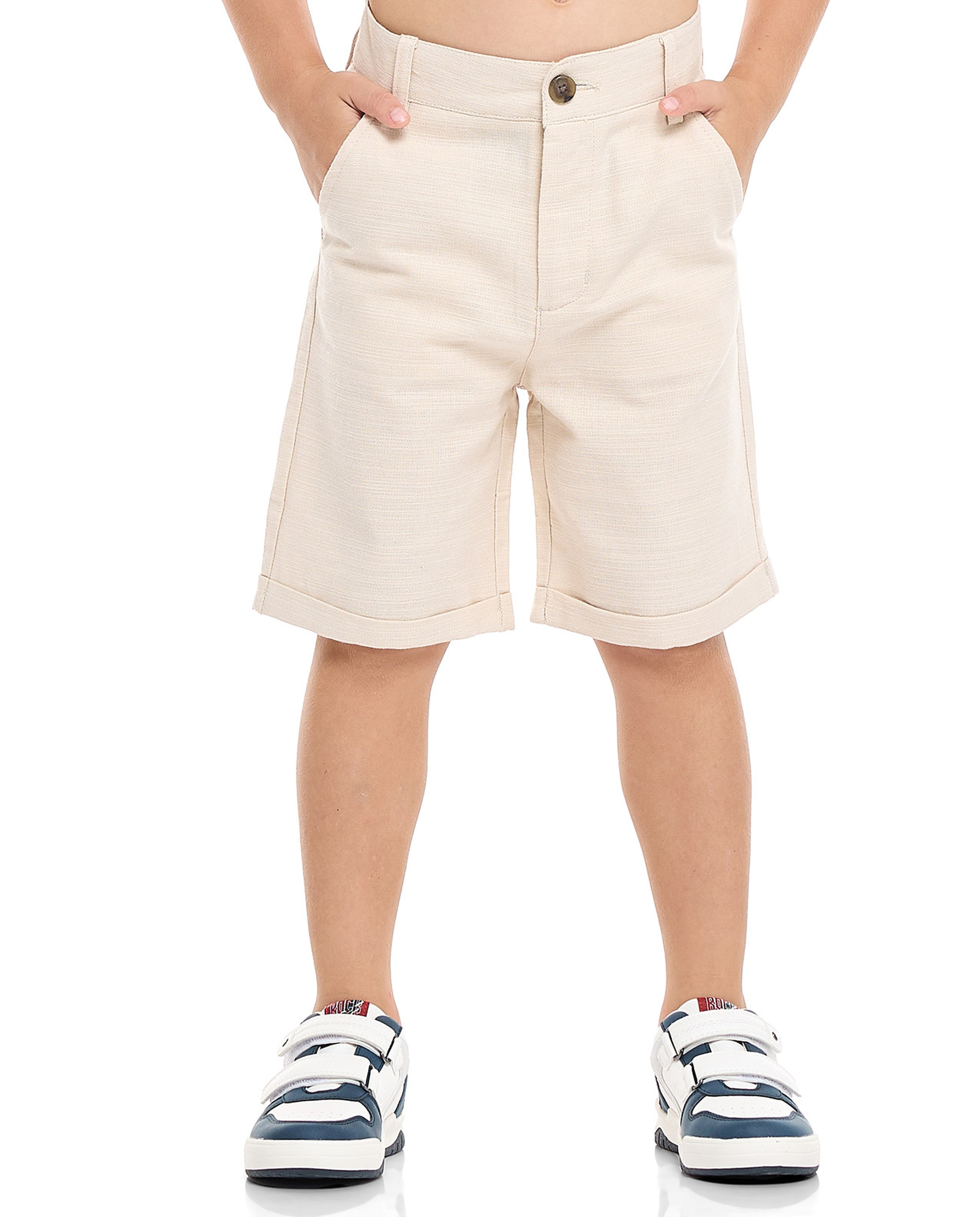 Textured Shorts with Button Closure