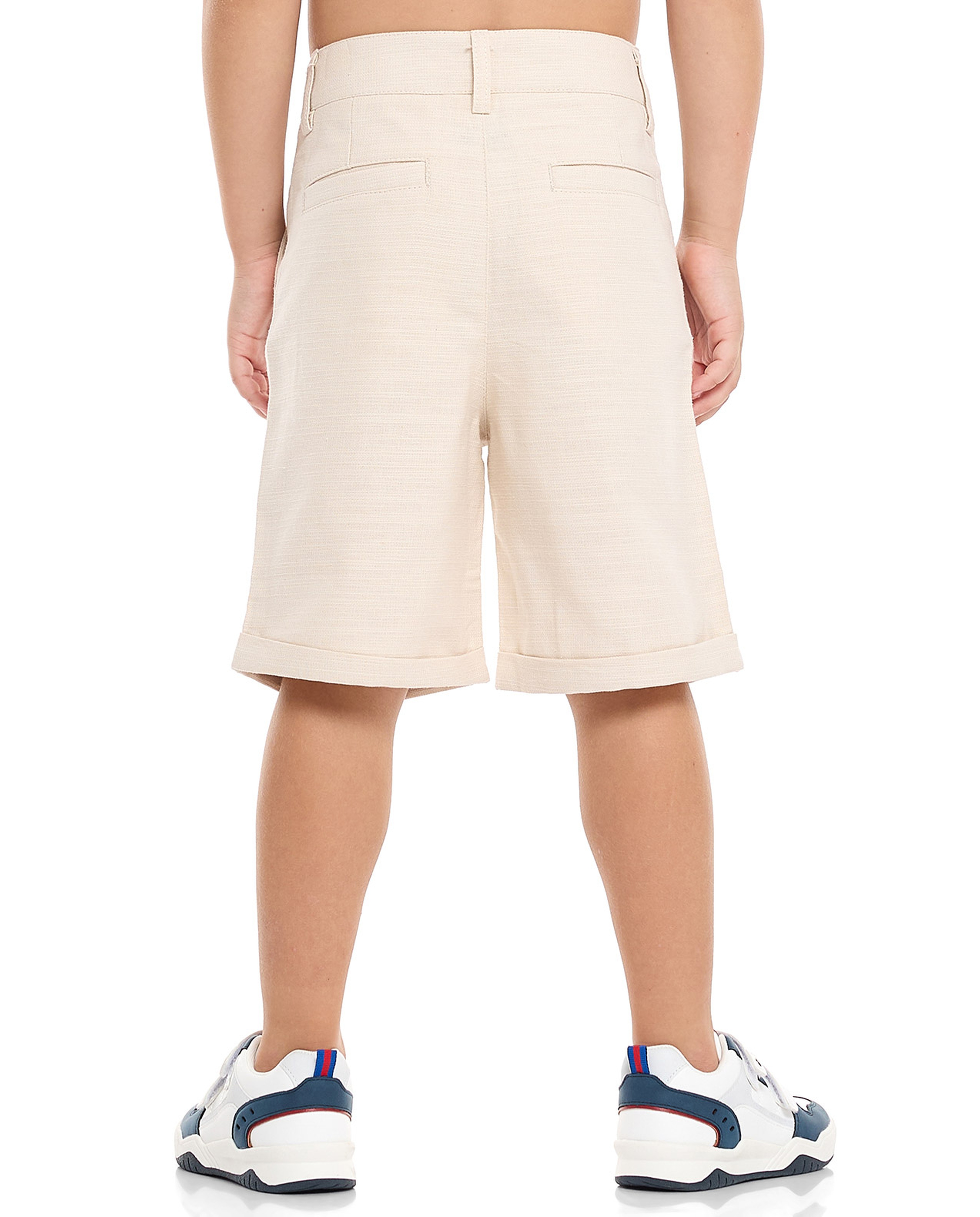 Textured Shorts with Button Closure