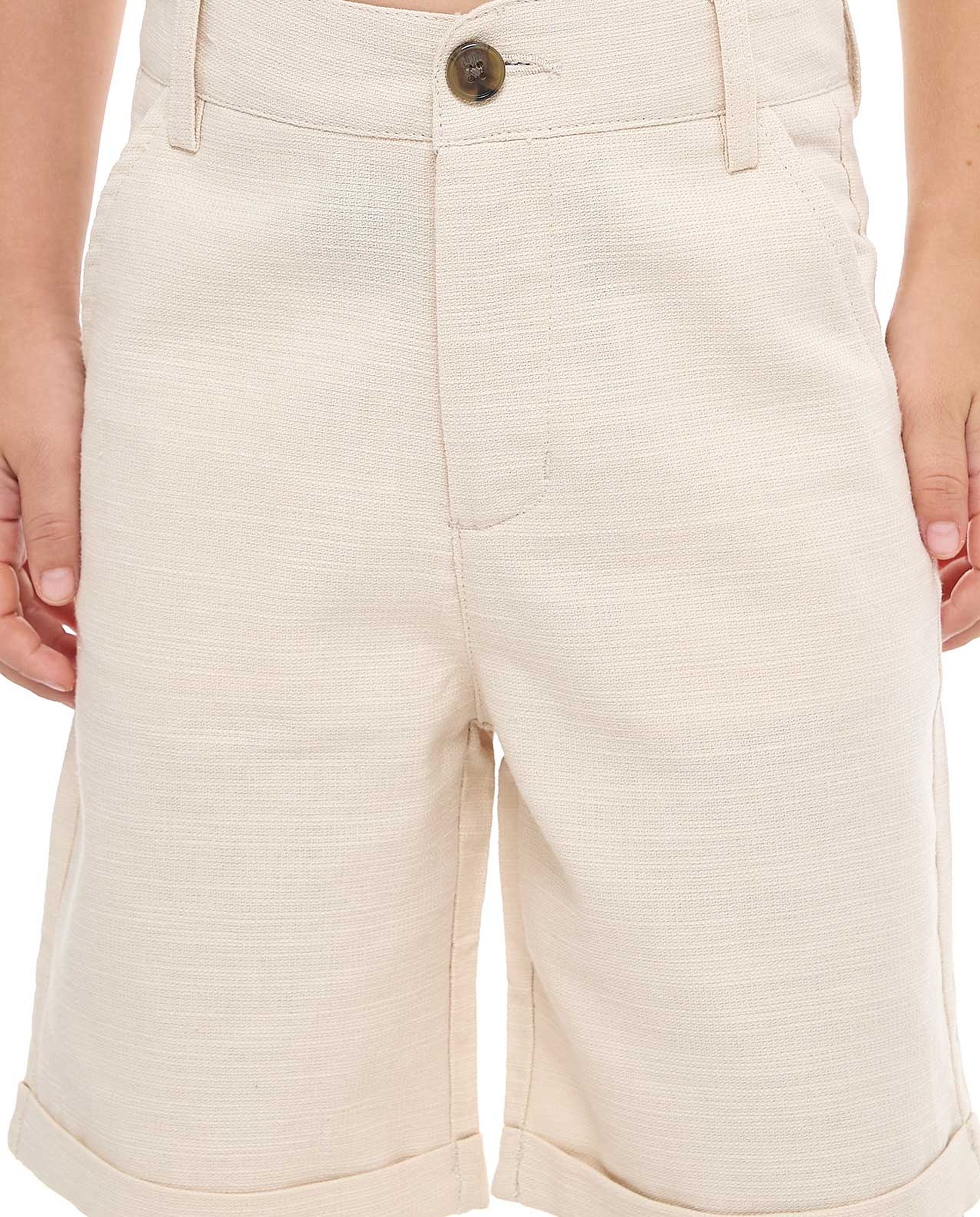 Textured Shorts with Button Closure