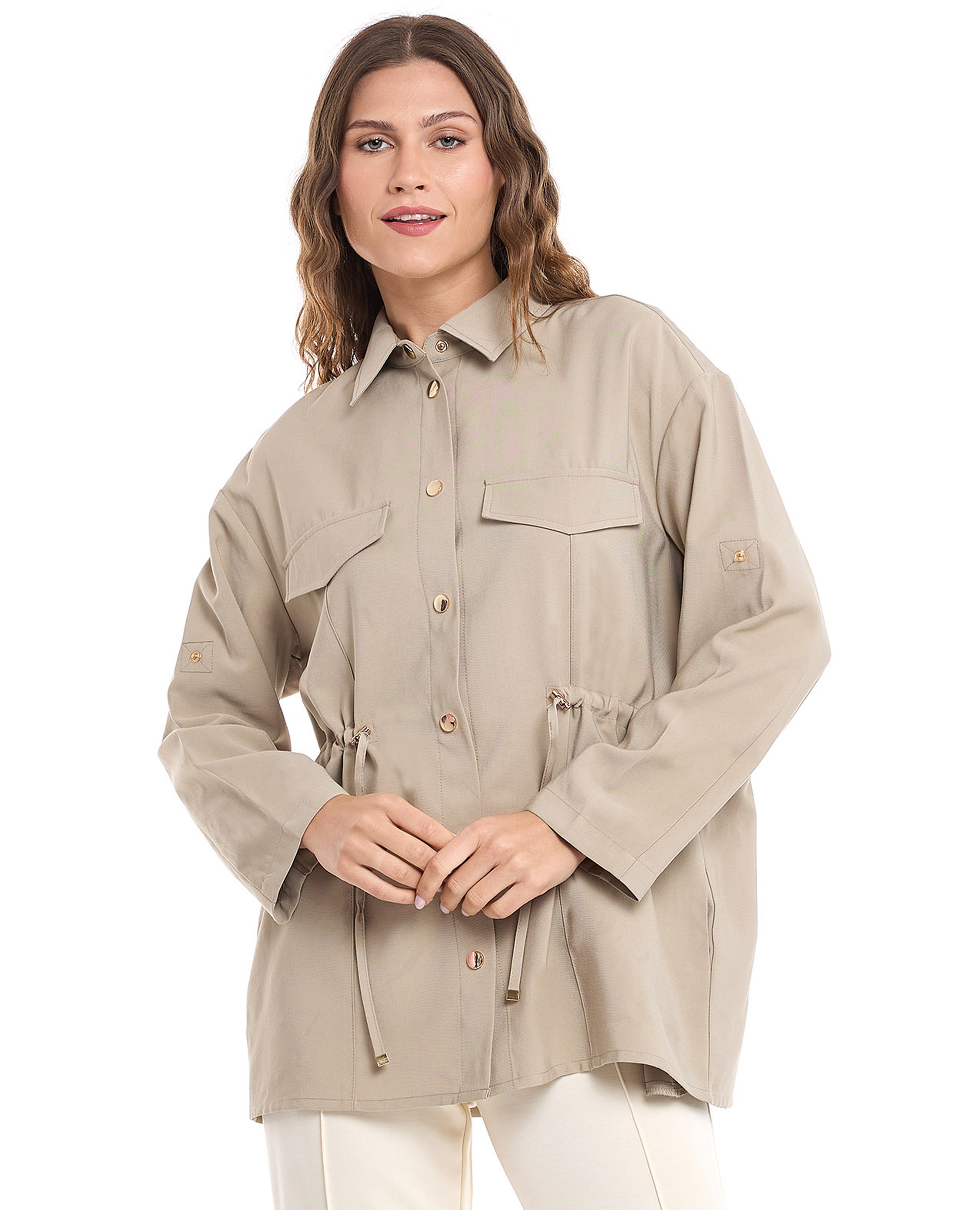 Solid Jacket with Snap Button Closure